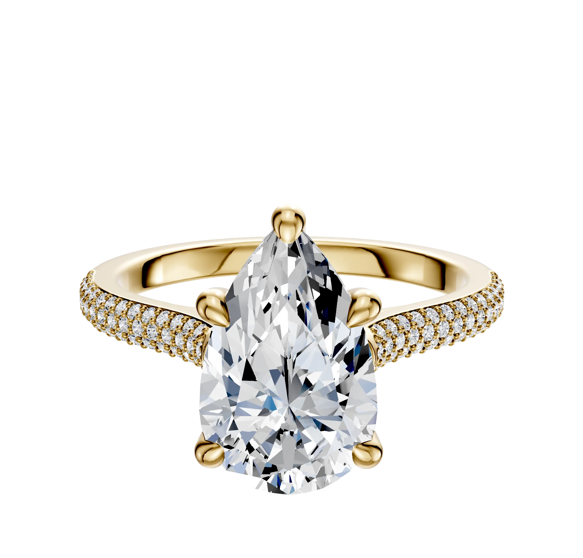 18K Yellow Gold 4 Prong Hidden Halo Cathedral Dome 3-Row-Pave 2.0mm Engagement Ring