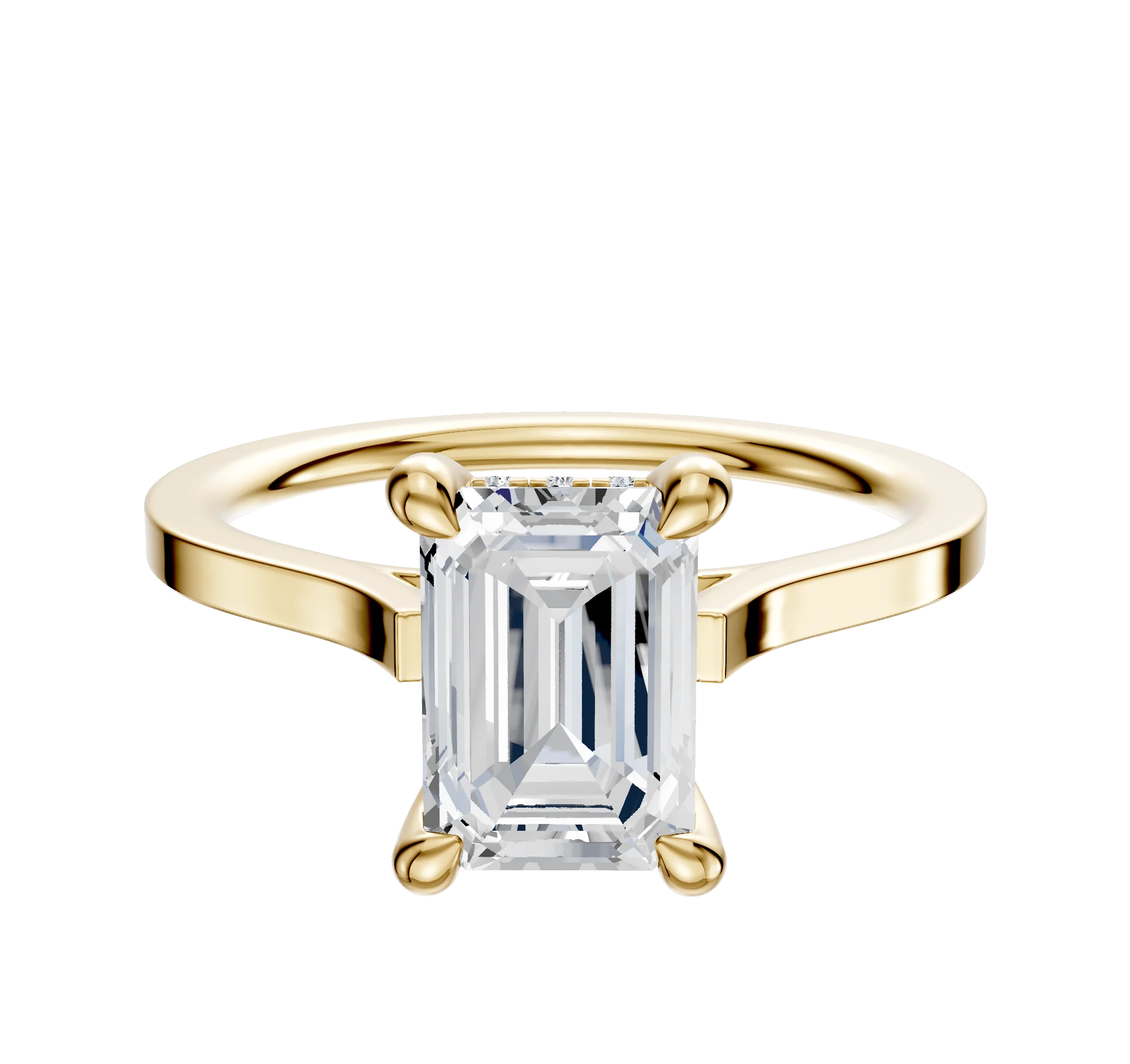18K Yellow Gold 4 Prong Hidden Halo Cathedral Flat 1.5mm Engagement Ring