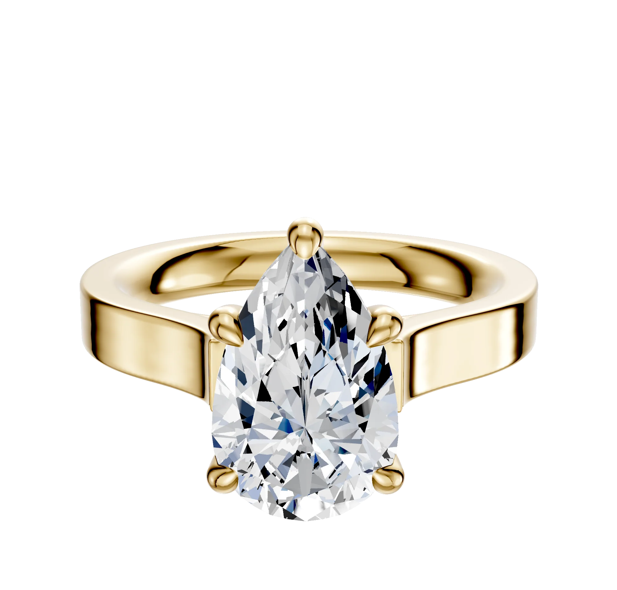 18K Yellow Gold 4 Prong Hidden Halo Cathedral Flat 3.0mm Engagement Ring