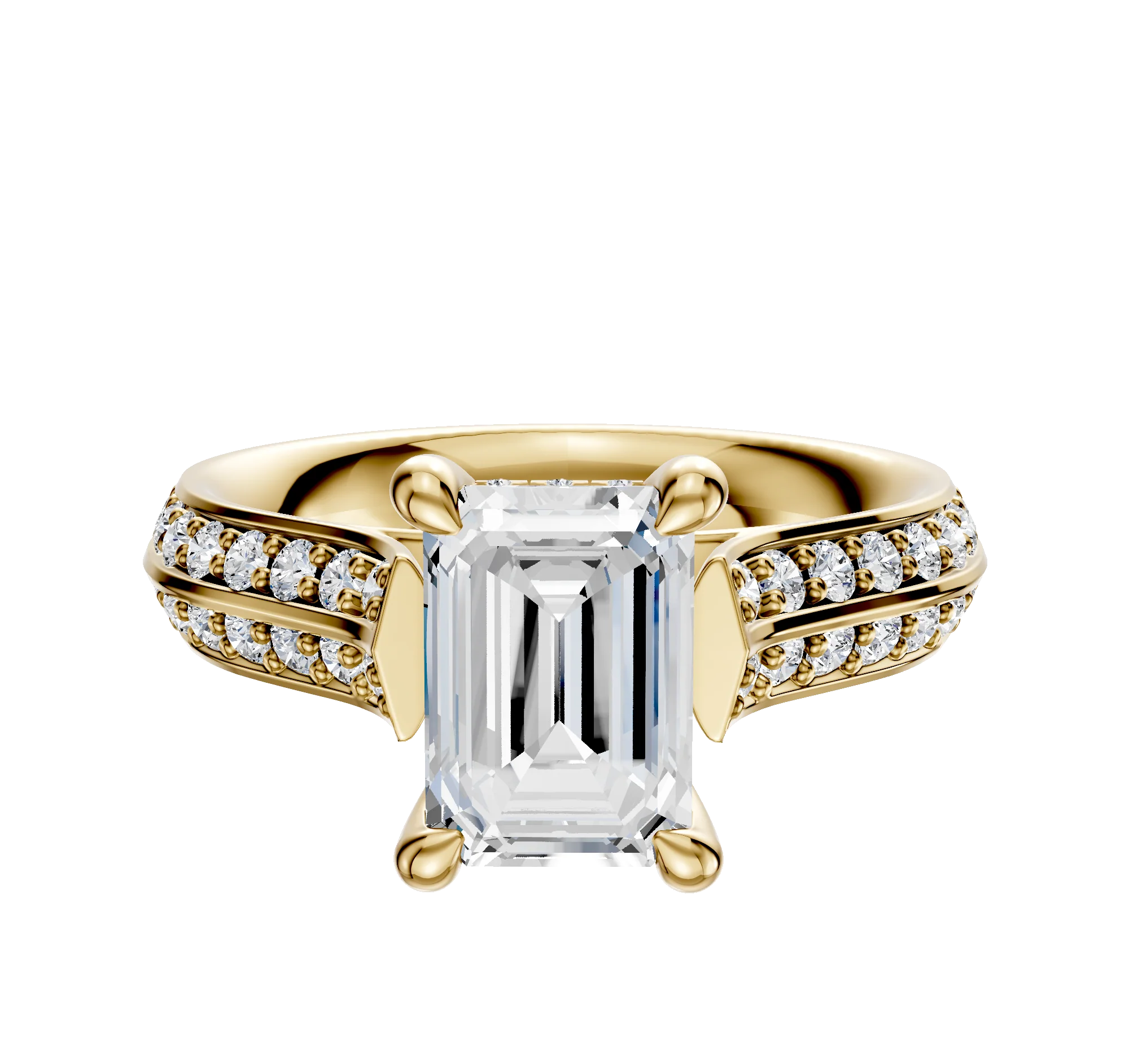 18K Yellow Gold 4 Prong Hidden Halo Cathedral Knife Edge 1-Row-Pave 2.5mm Engagement Ring