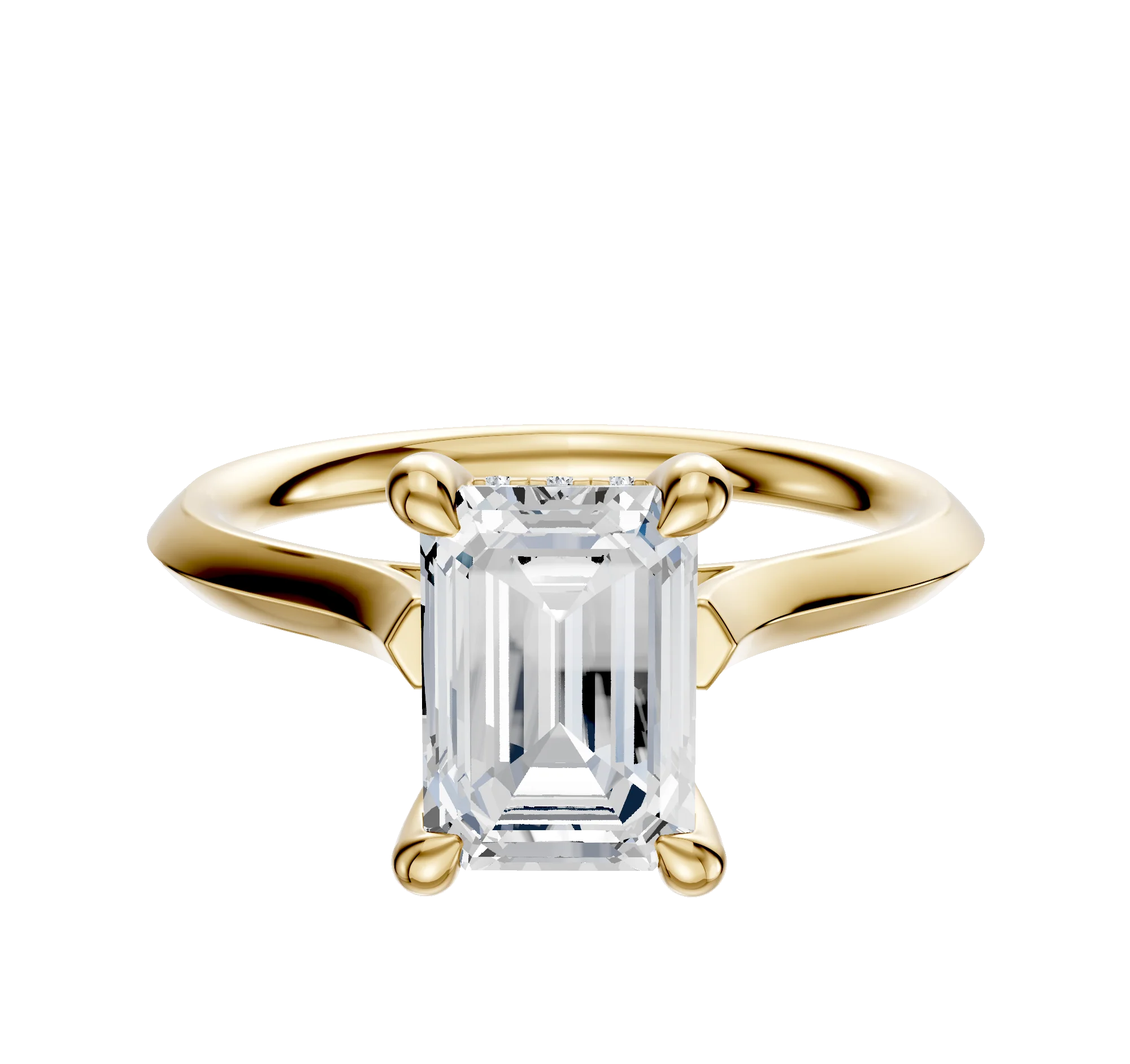 18K Yellow Gold 4 Prong Hidden Halo Cathedral Knife Edge 2.0mm Engagement Ring
