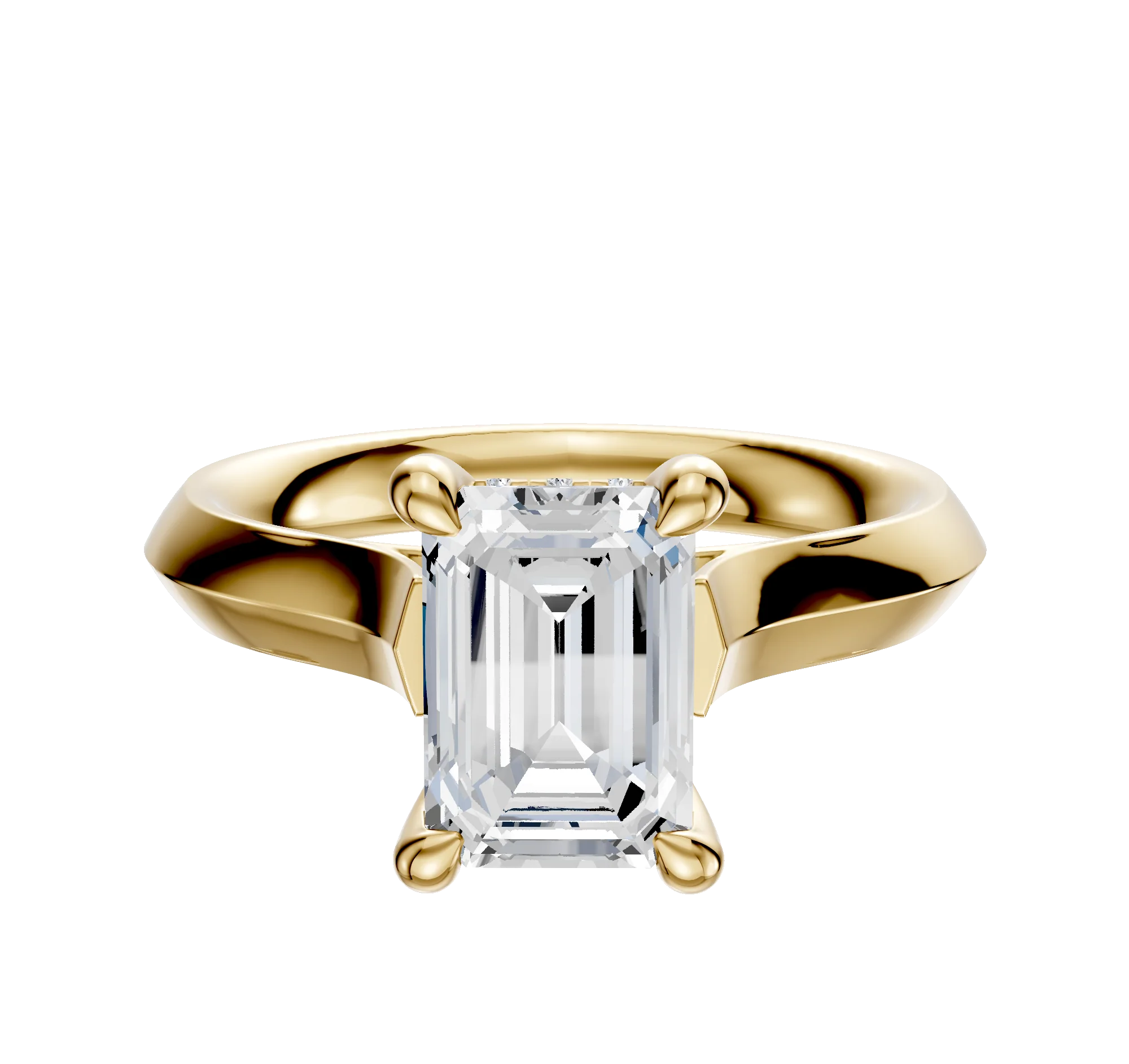 18K Yellow Gold 4 Prong Hidden Halo Cathedral Knife Edge 3.0mm Engagement Ring