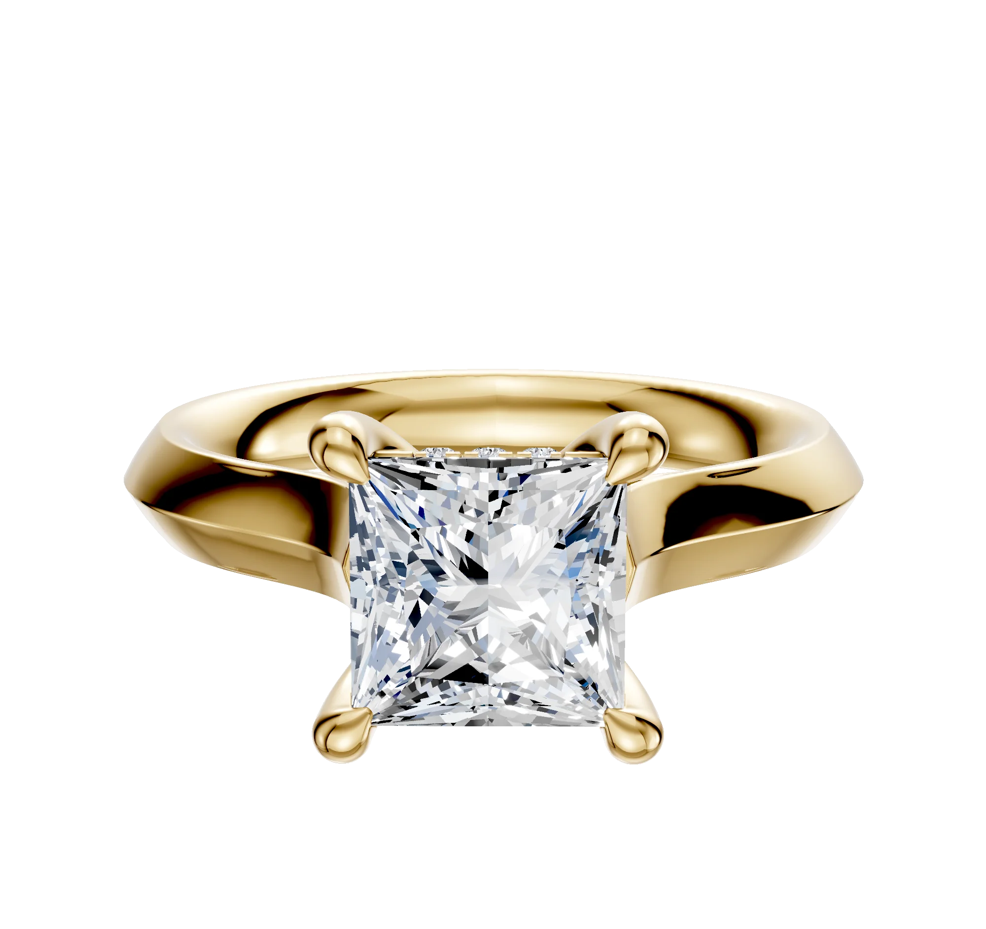 18K Yellow Gold 4 Prong Hidden Halo Cathedral Knife Edge 3.0mm Engagement Ring