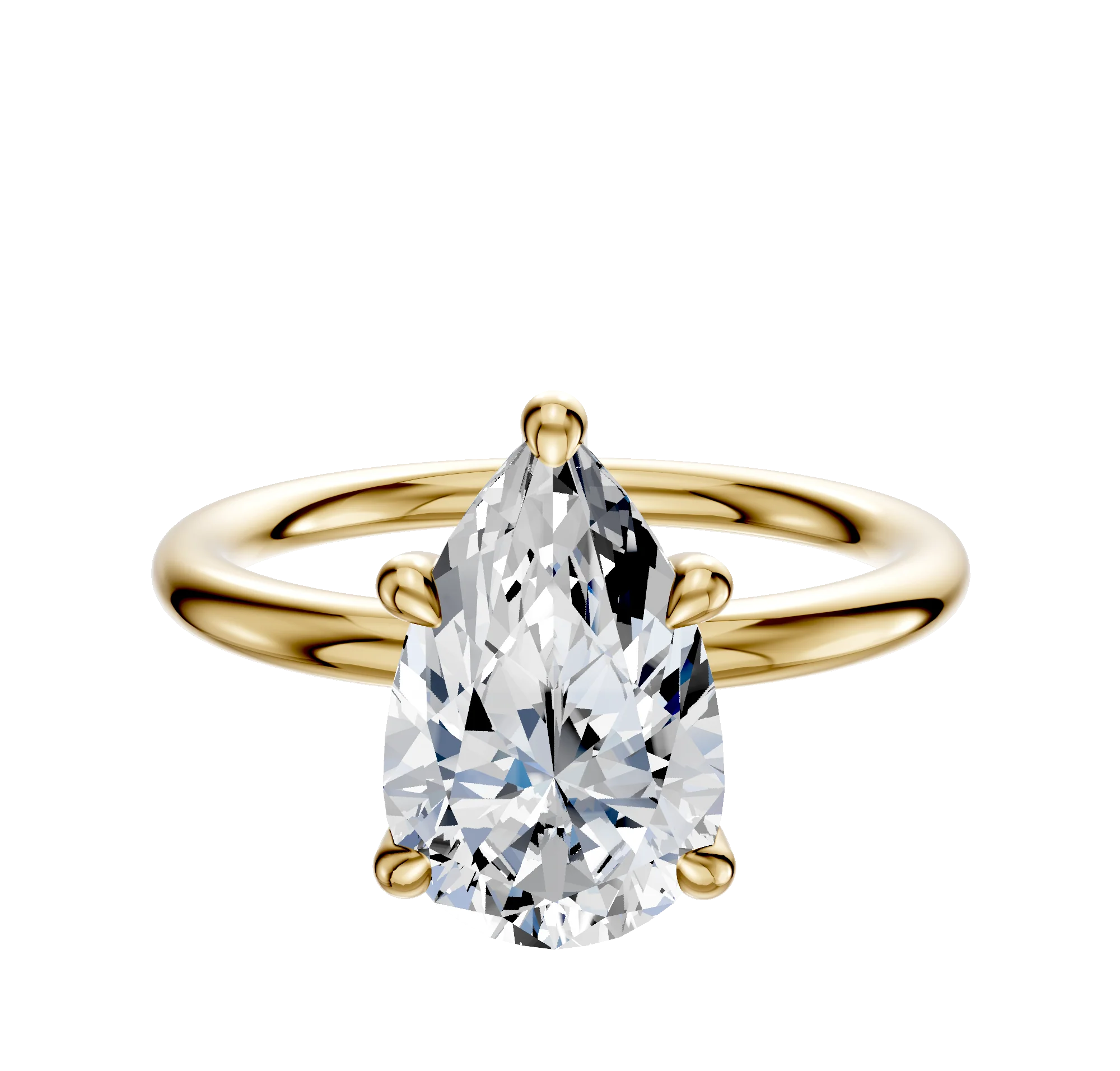 18K Yellow Gold 4 Prong Hidden Halo Classic Dome 2.0mm Engagement Ring
