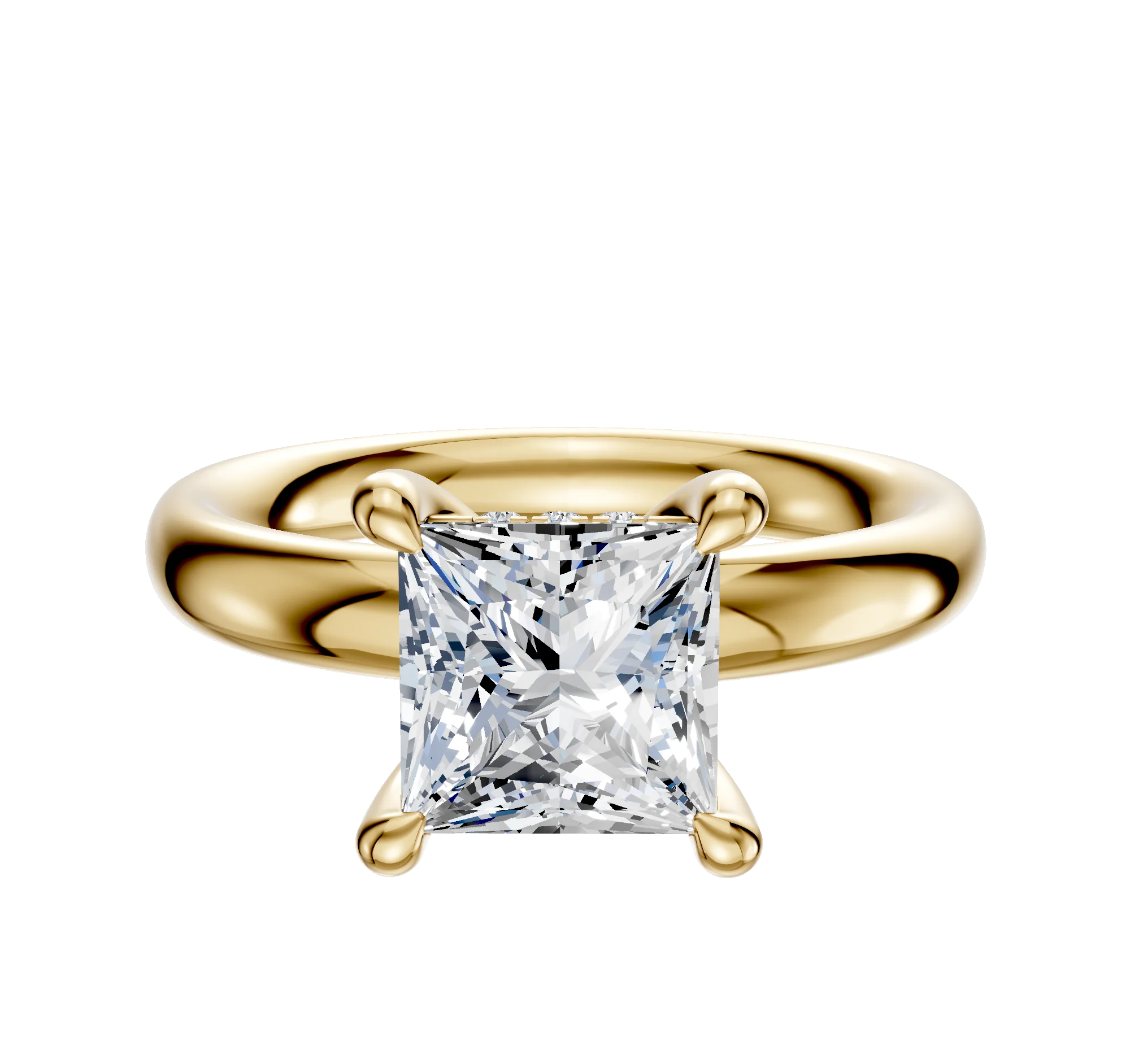 18K Yellow Gold 4 Prong Hidden Halo Classic Dome 3.0mm Engagement Ring