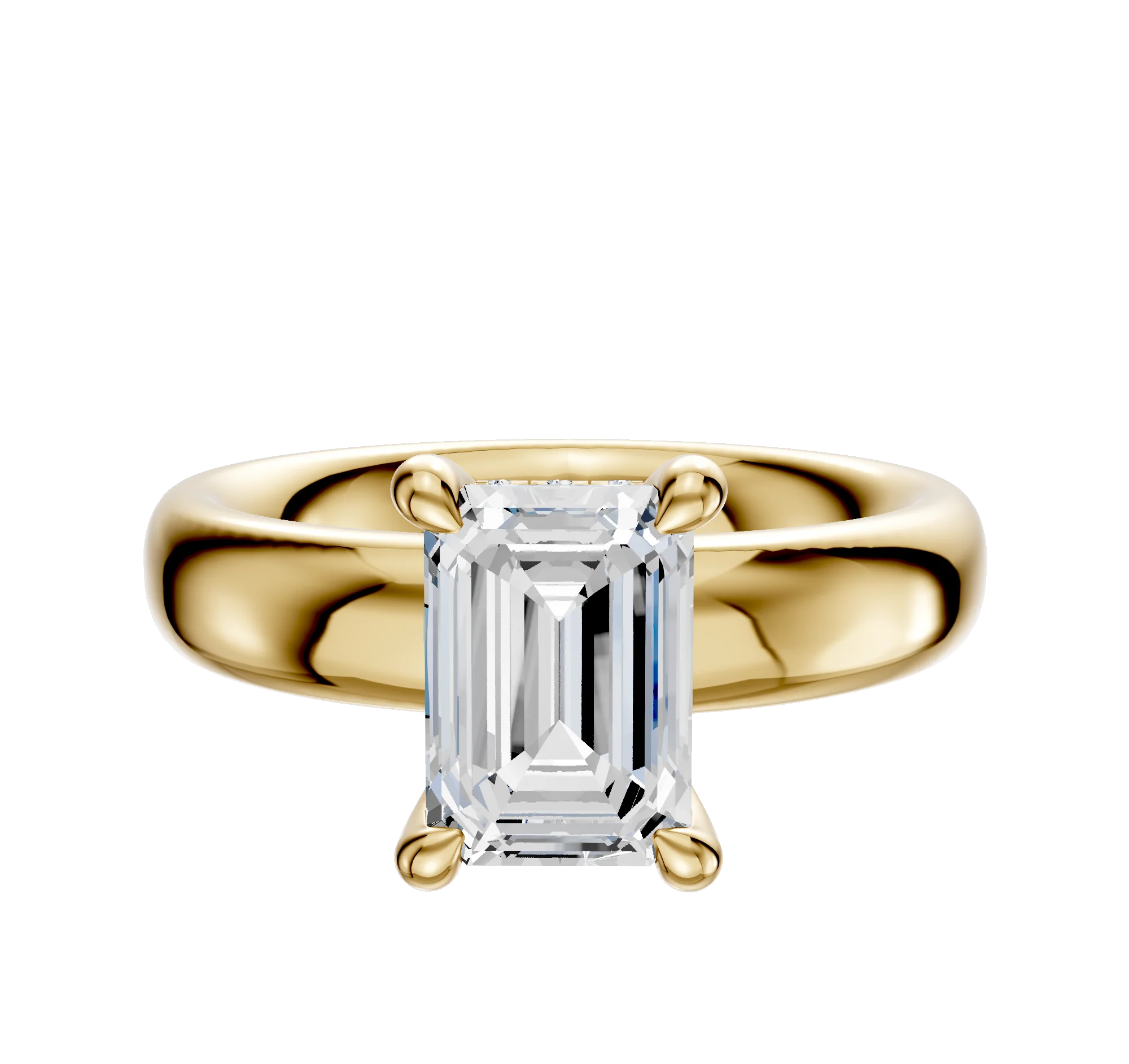 18K Yellow Gold 4 Prong Hidden Halo Classic Dome 4.0mm Engagement Ring