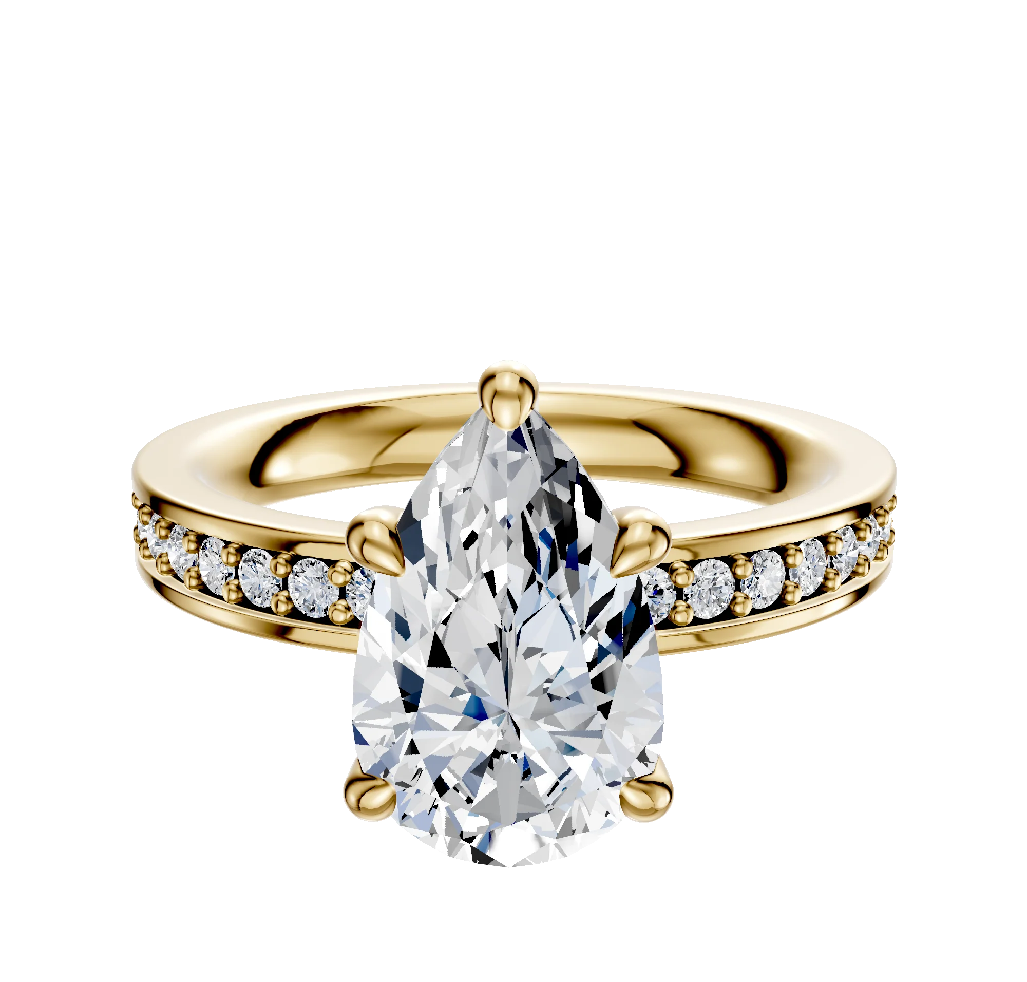18K Yellow Gold 4 Prong Hidden Halo Classic Flat 1-Row-Pave 2.5mm Engagement Ring