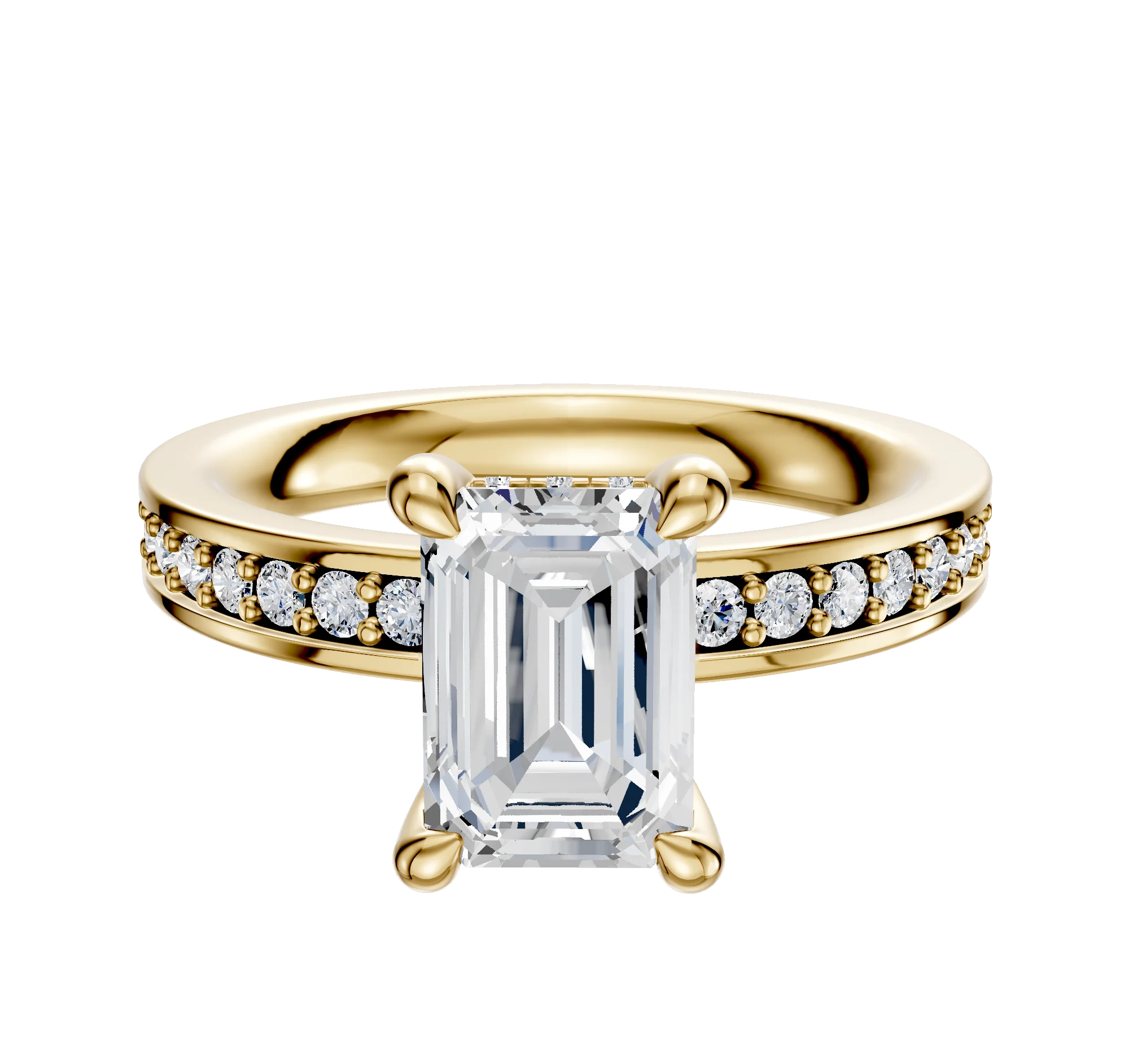 18K Yellow Gold 4 Prong Hidden Halo Classic Flat 1-Row-Pave 2.5mm Engagement Ring
