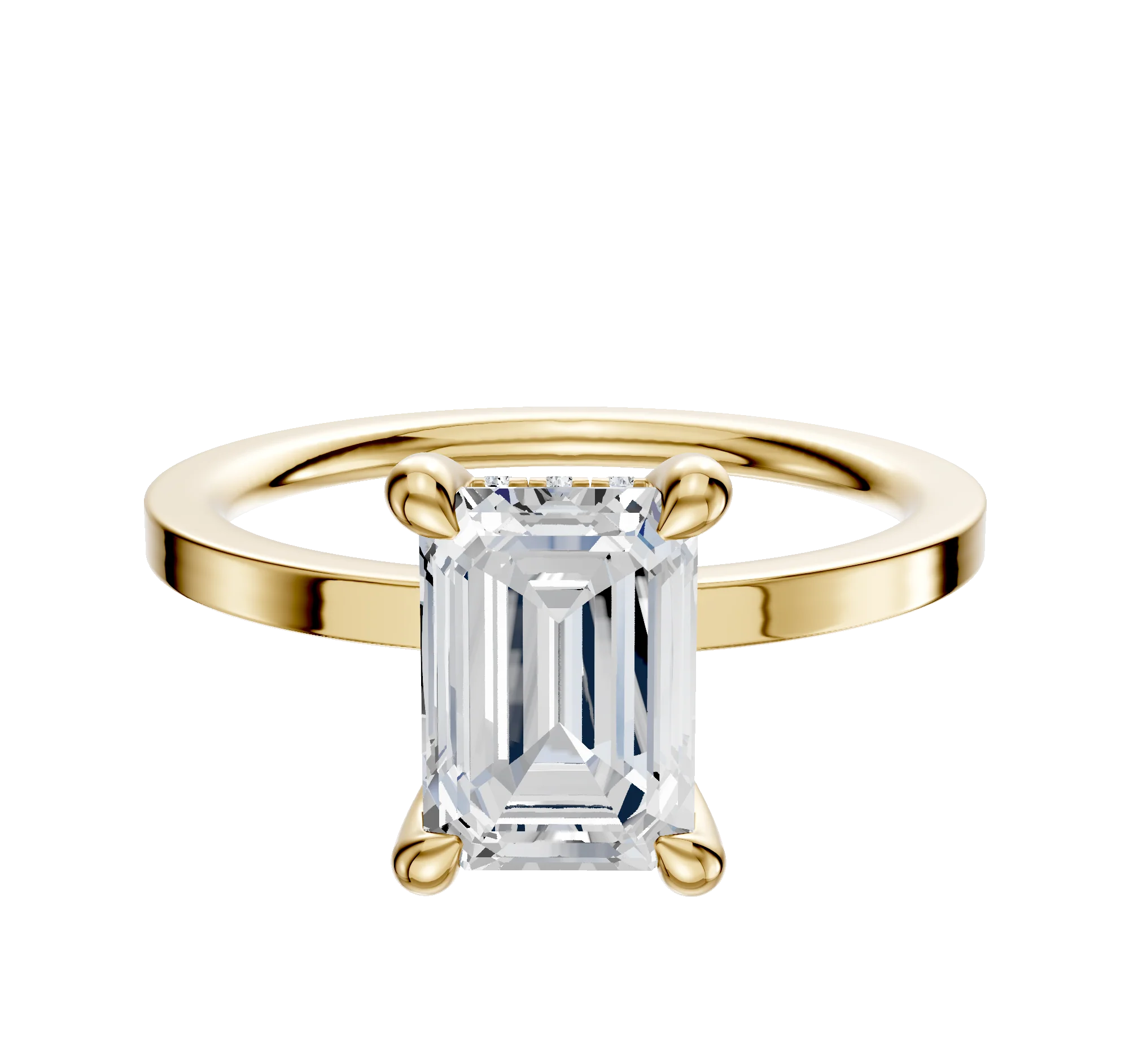 18K Yellow Gold 4 Prong Hidden Halo Classic Flat 1.5mm Engagement Ring