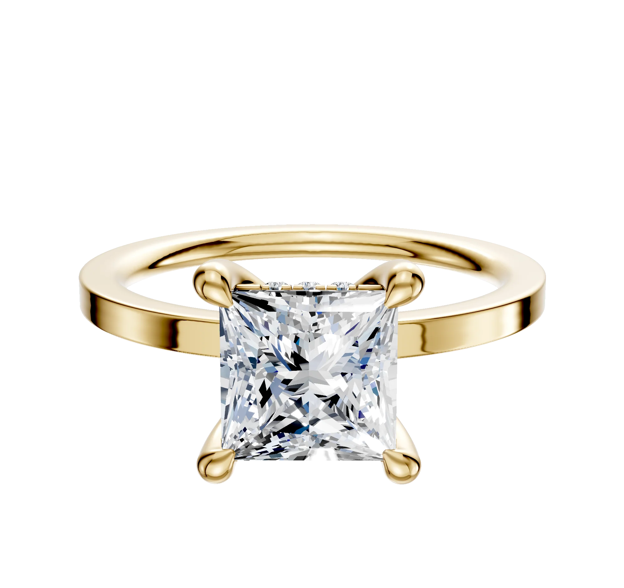18K Yellow Gold 4 Prong Hidden Halo Classic Flat 1.5mm Engagement Ring