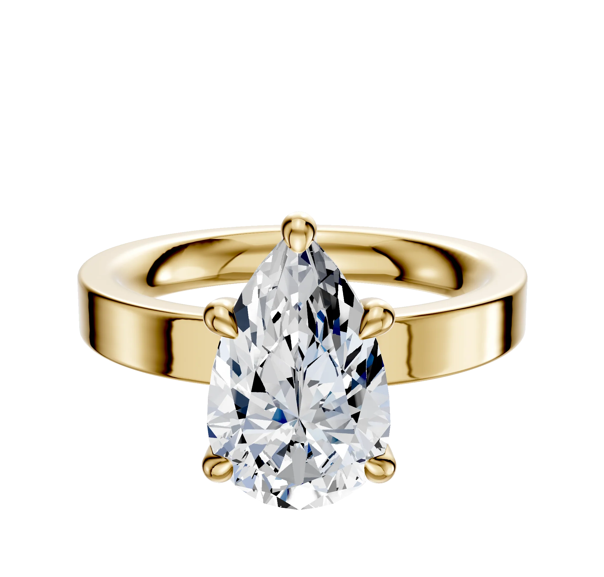 18K Yellow Gold 4 Prong Hidden Halo Classic Flat 3.0mm Engagement Ring