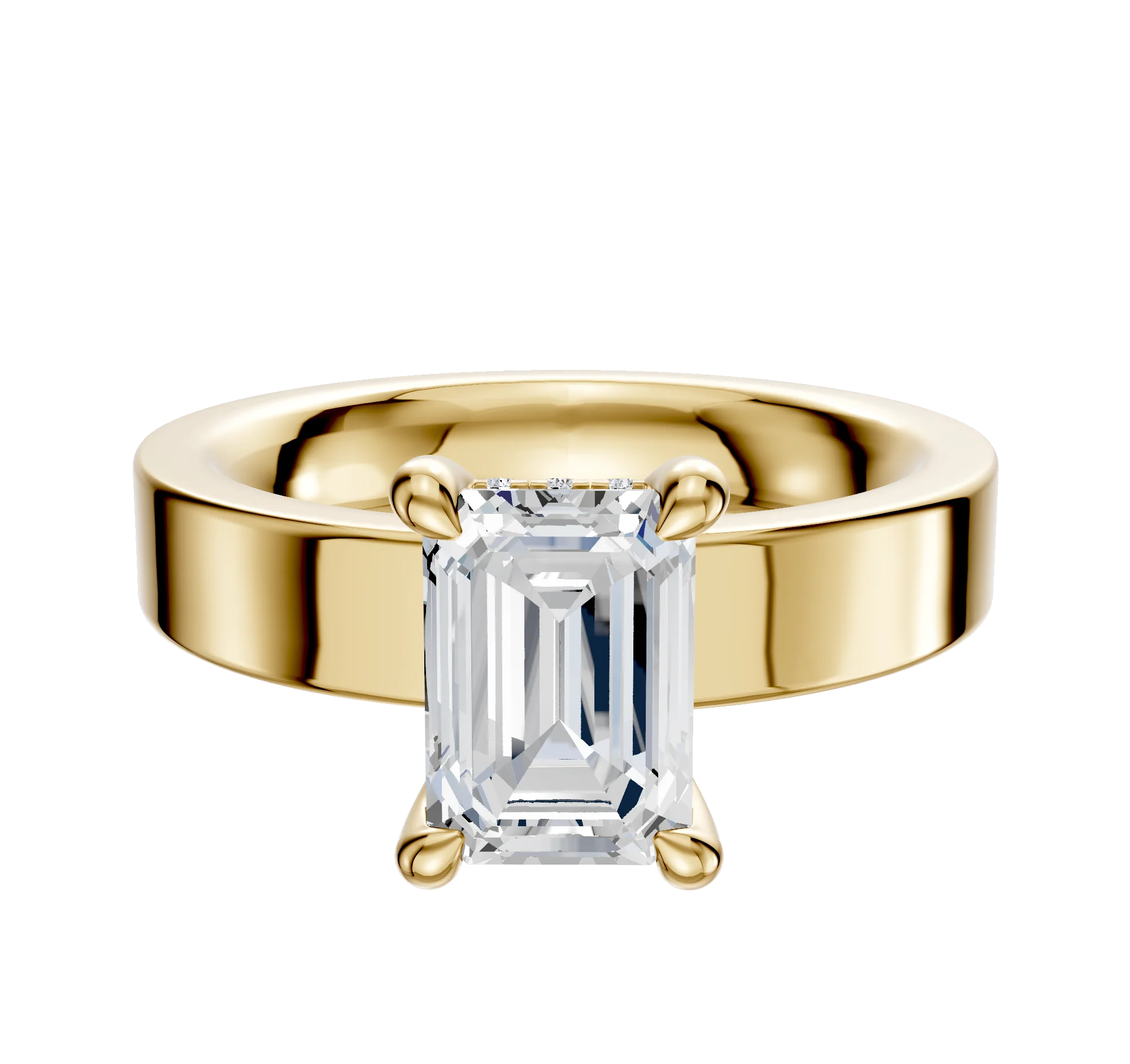 18K Yellow Gold 4 Prong Hidden Halo Classic Flat 4.0mm Engagement Ring