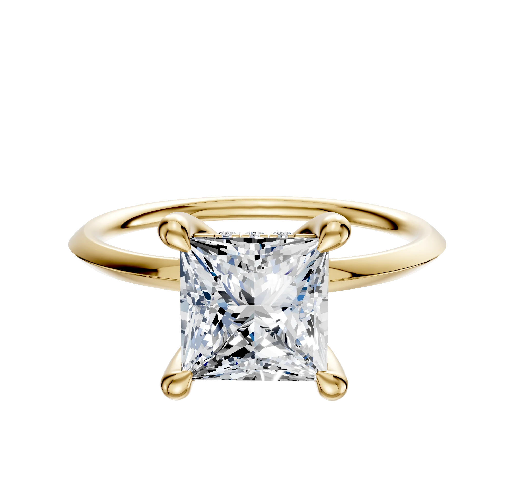 18K Yellow Gold 4 Prong Hidden Halo Classic Knife Edge 1.5mm Engagement Ring
