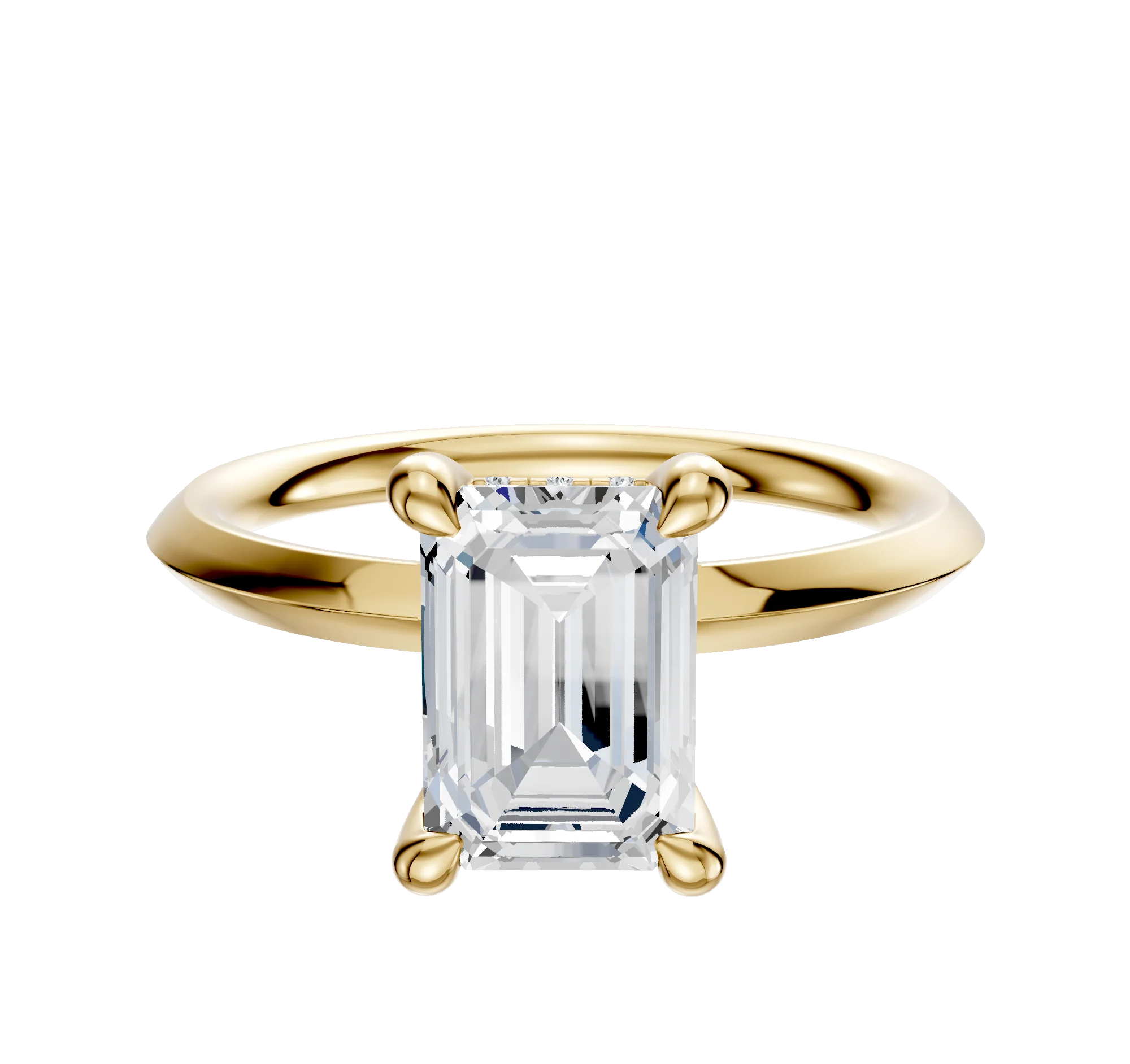 18K Yellow Gold 4 Prong Hidden Halo Classic Knife Edge 2.0mm Engagement Ring