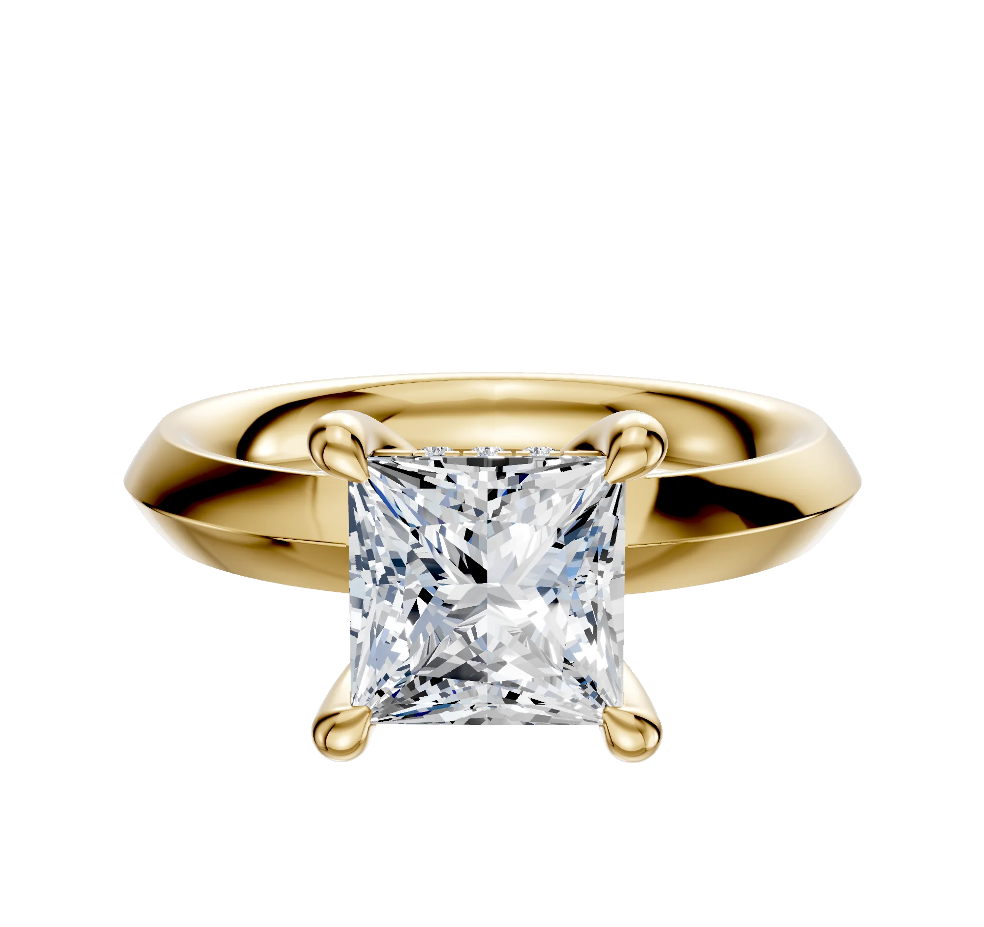18K Yellow Gold 4 Prong Hidden Halo Classic Knife Edge 3.0mm Engagement Ring