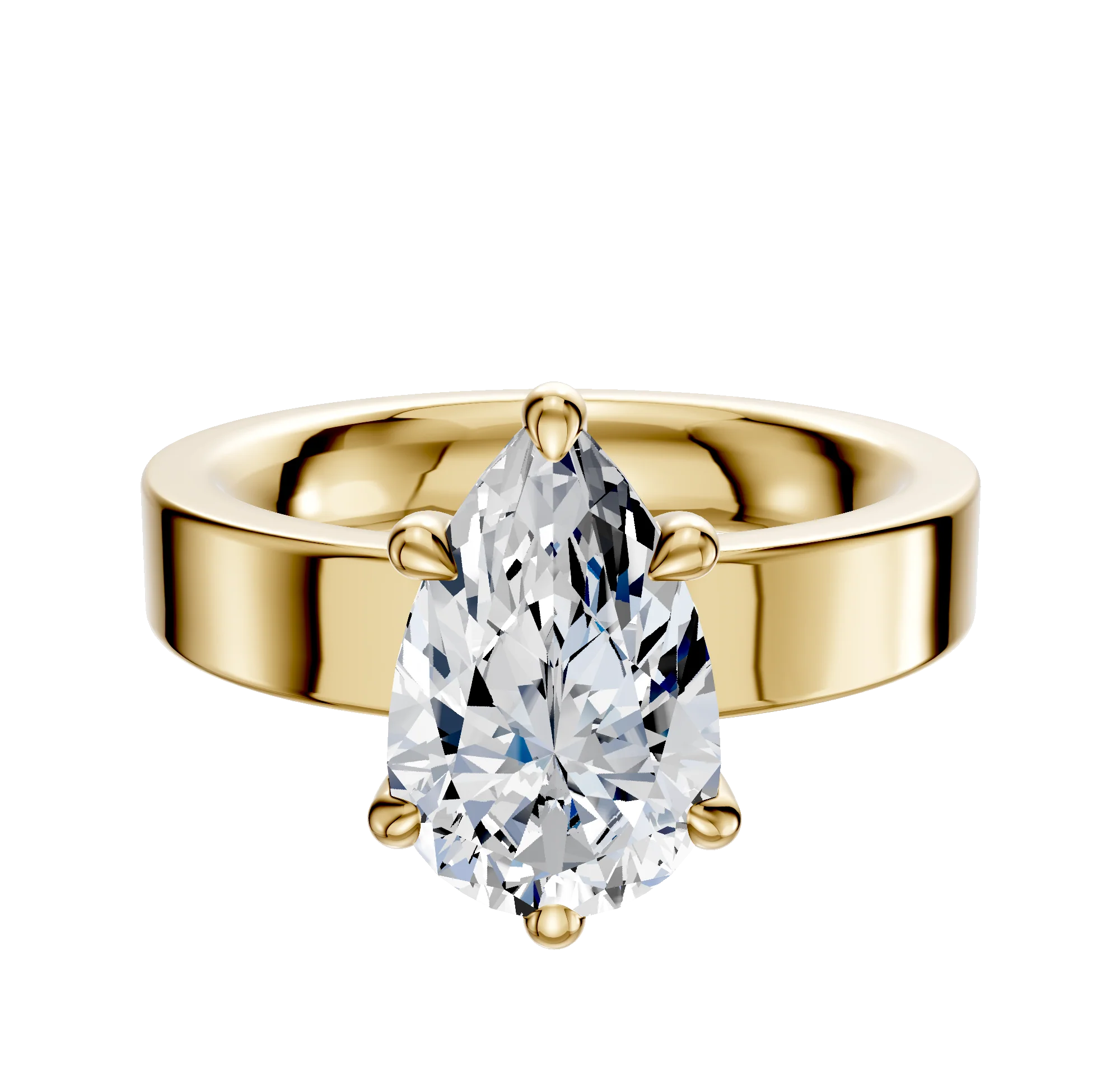18K Yellow Gold 6 Prong Basket Classic Flat 4.0mm Engagement Ring