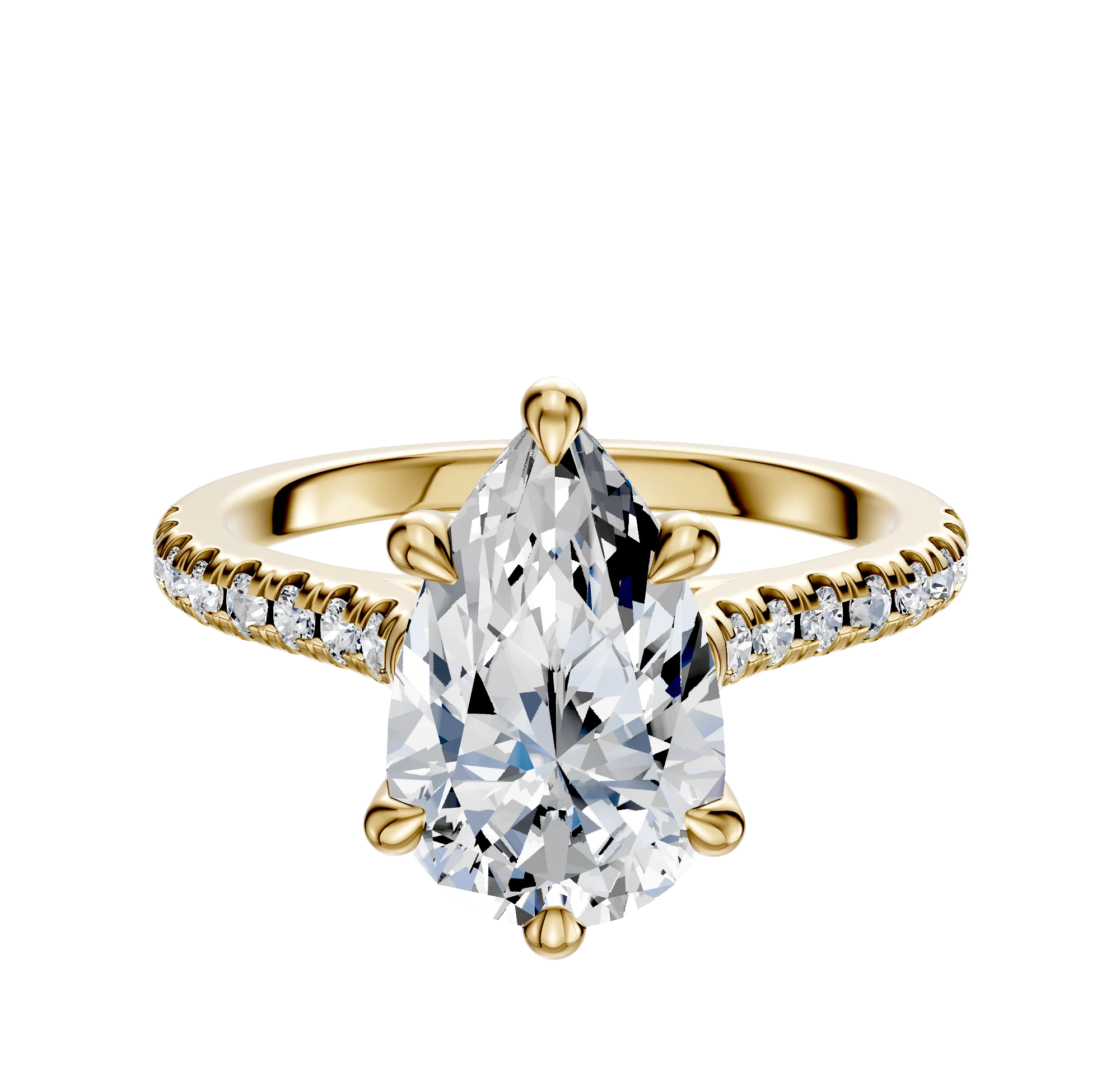 18K Yellow Gold 6 Prong Hidden Halo Cathedral Dome 1-Row-Pave 2.5mm Engagement Ring
