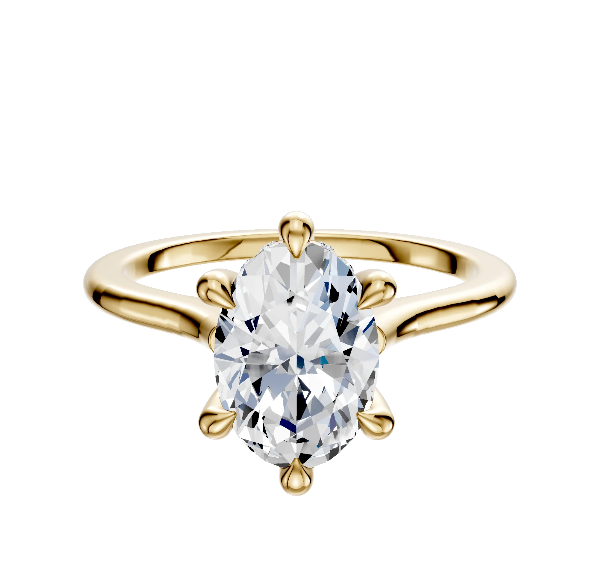 18K Yellow Gold 6 Prong Hidden Halo Cathedral Dome 1.5mm Engagement Ring