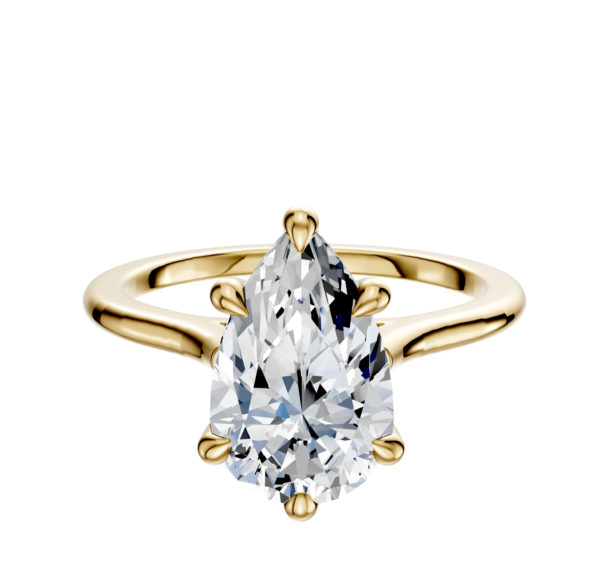 18K Yellow Gold 6 Prong Hidden Halo Cathedral Dome 1.5mm Engagement Ring