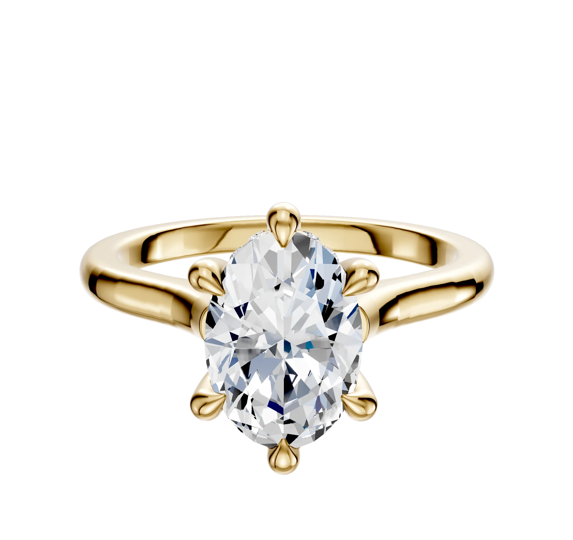 18K Yellow Gold 6 Prong Hidden Halo Cathedral Dome 2.0mm Engagement Ring