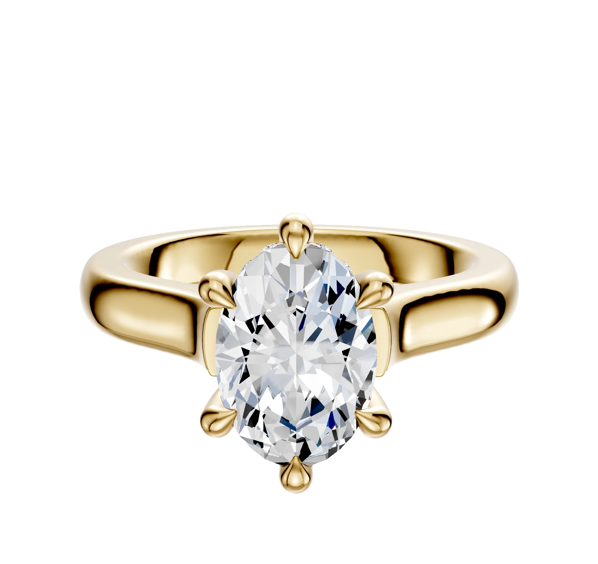18K Yellow Gold 6 Prong Hidden Halo Cathedral Dome 3.0mm Engagement Ring