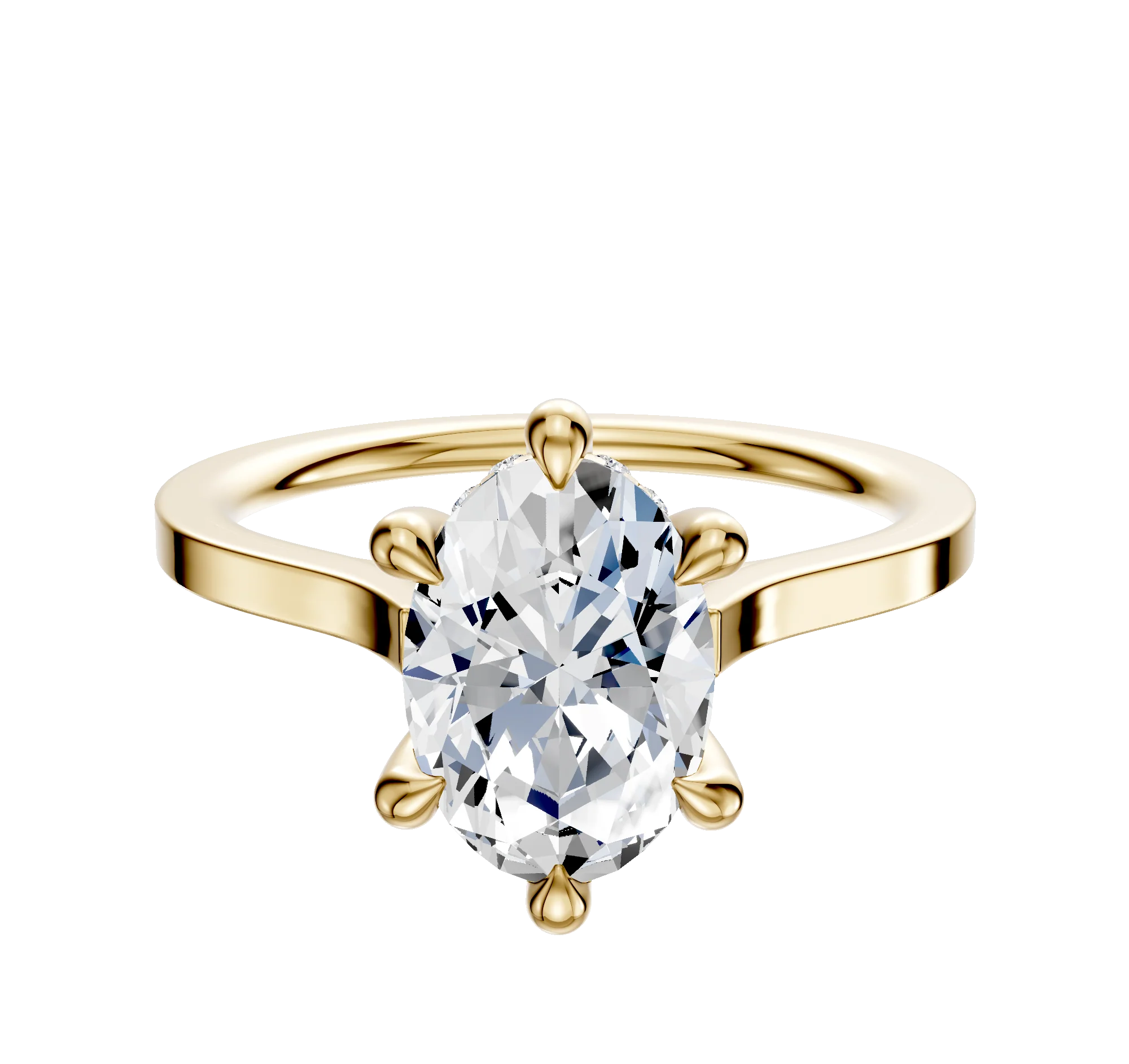 18K Yellow Gold 6 Prong Hidden Halo Cathedral Flat 1.5mm Engagement Ring