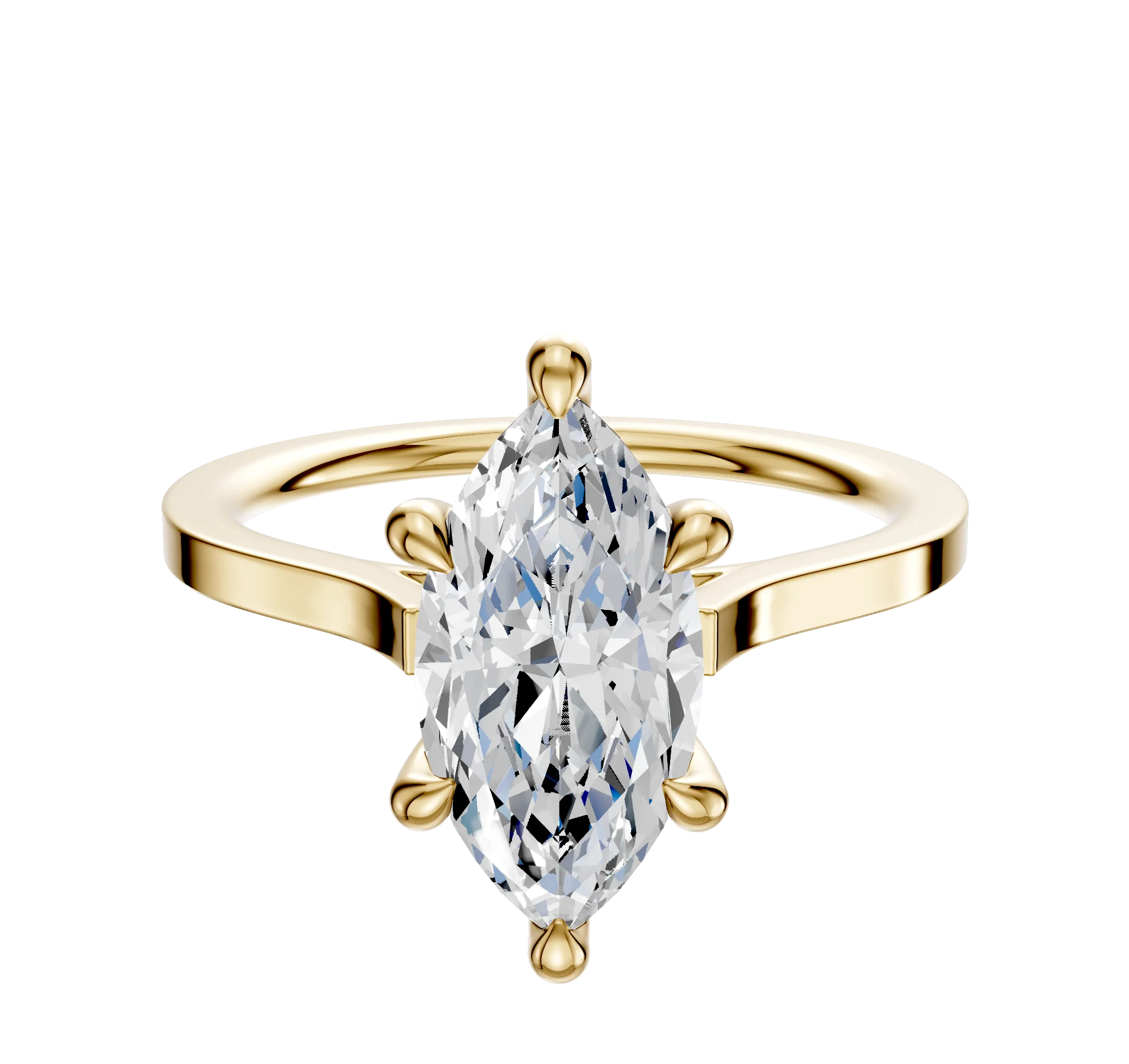 18K Yellow Gold 6 Prong Hidden Halo Cathedral Flat 1.5mm Engagement Ring