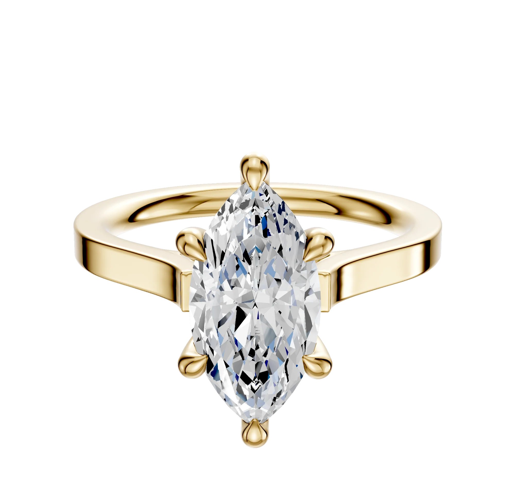 18K Yellow Gold 6 Prong Hidden Halo Cathedral Flat 2.0mm Engagement Ring