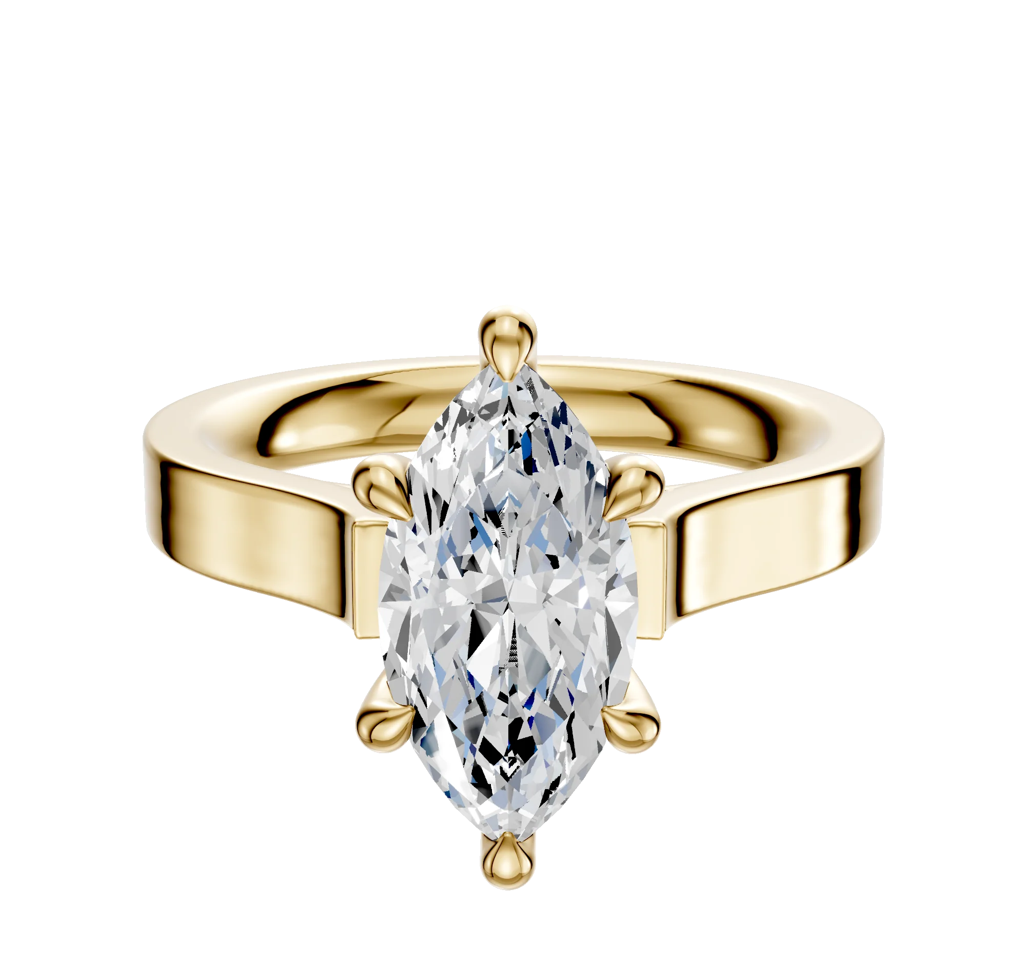 18K Yellow Gold 6 Prong Hidden Halo Cathedral Flat 3.0mm Engagement Ring