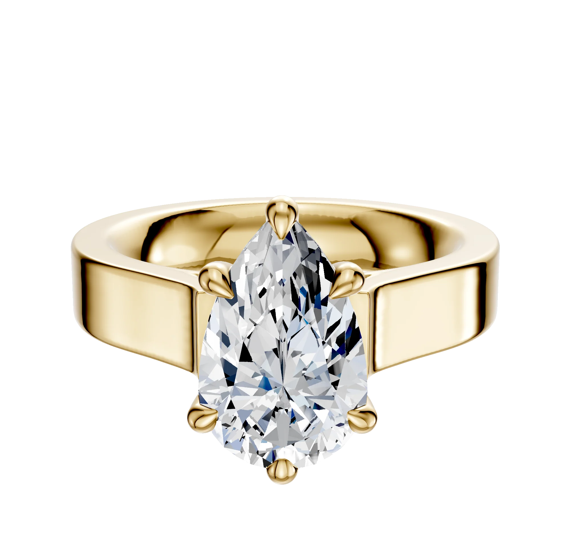 18K Yellow Gold 6 Prong Hidden Halo Cathedral Flat 4.0mm Engagement Ring