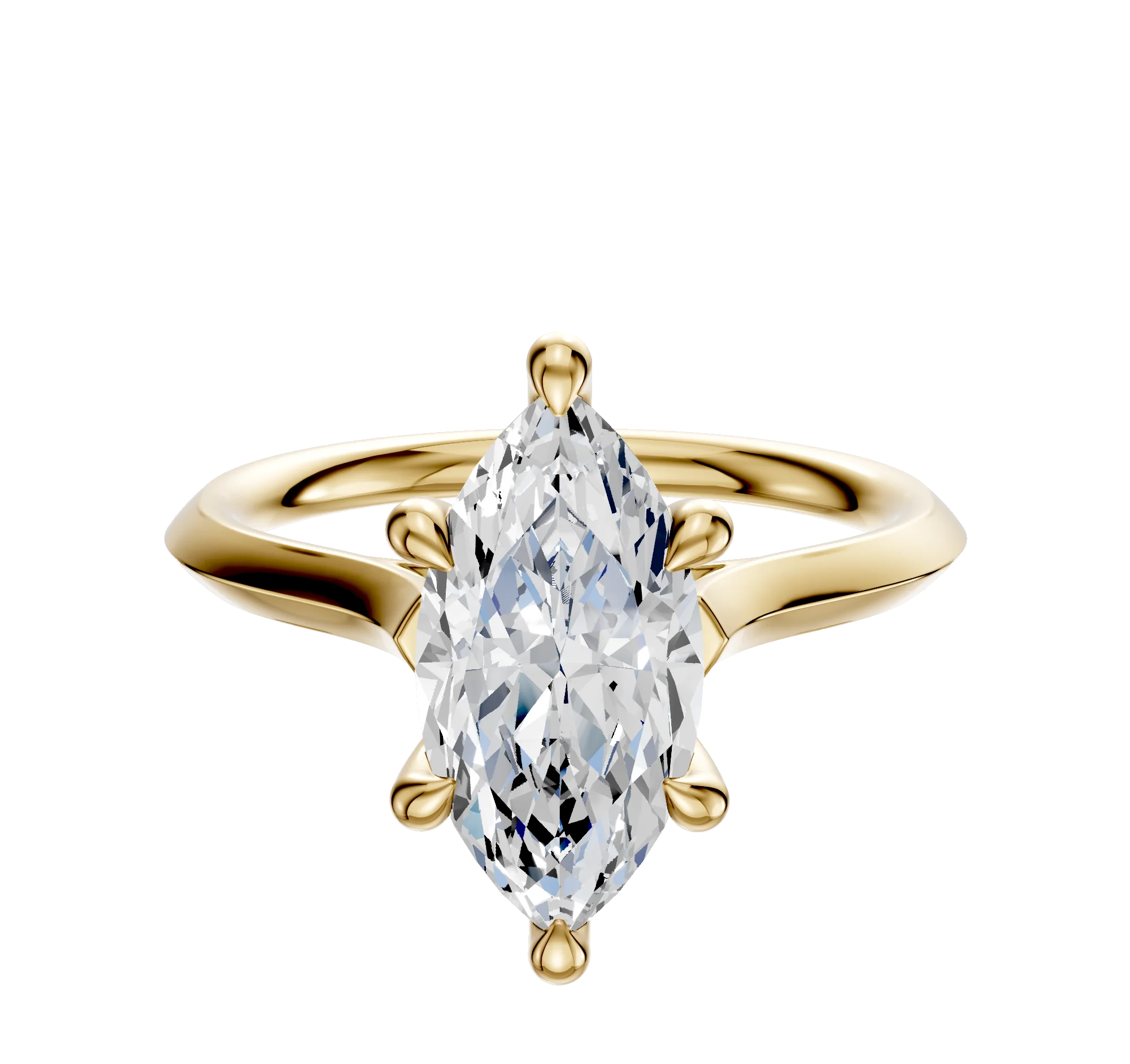 18K Yellow Gold 6 Prong Hidden Halo Cathedral Knife Edge 2.0mm Engagement Ring