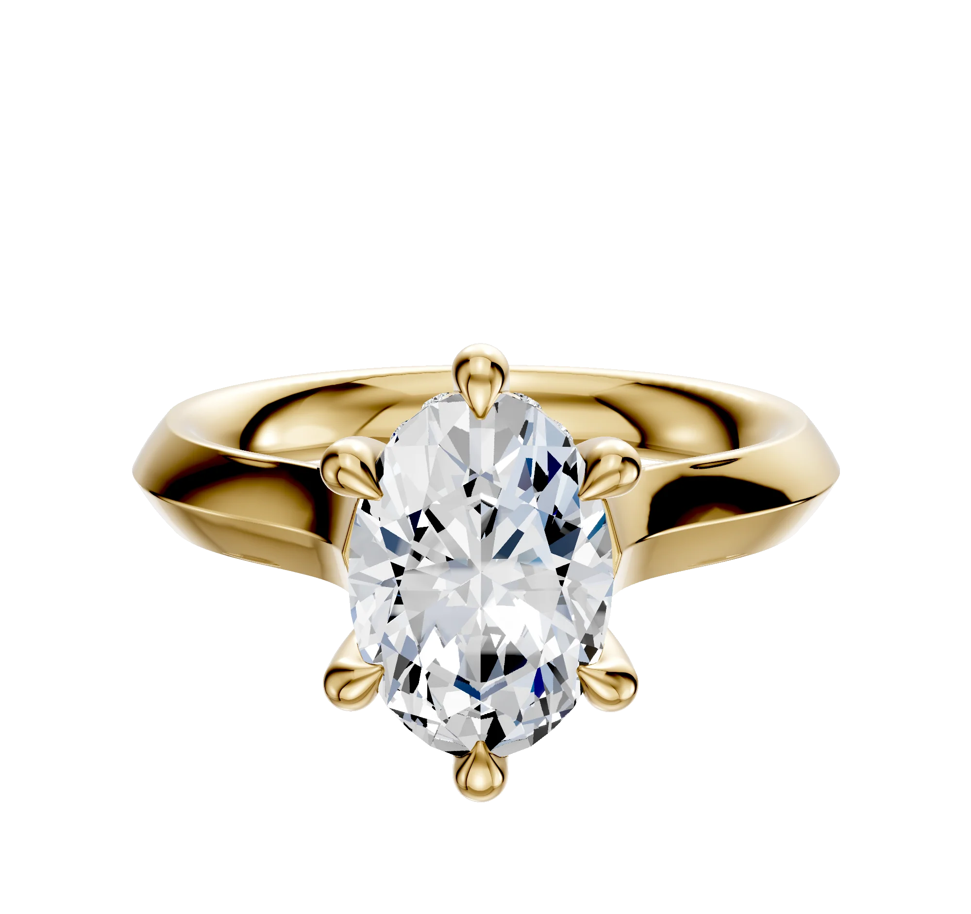 18K Yellow Gold 6 Prong Hidden Halo Cathedral Knife Edge 3.0mm Engagement Ring