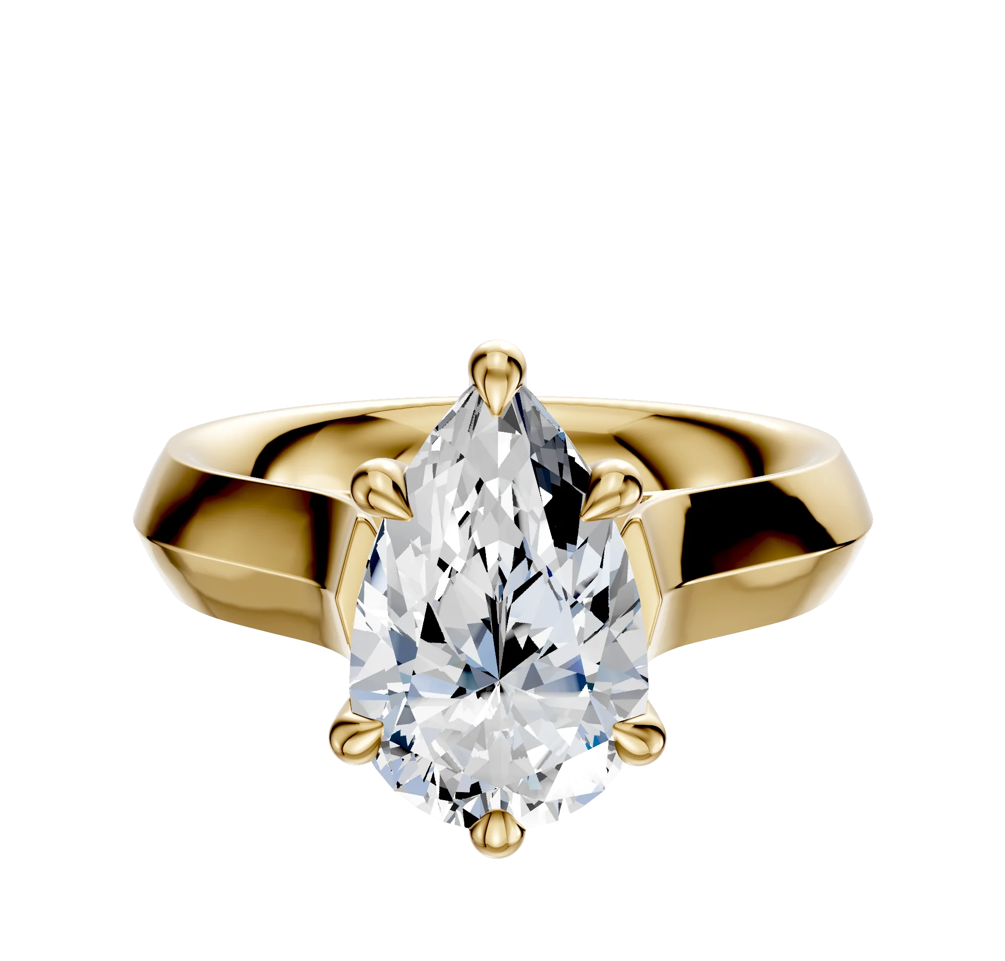 18K Yellow Gold 6 Prong Hidden Halo Cathedral Knife Edge 4.0mm Engagement Ring
