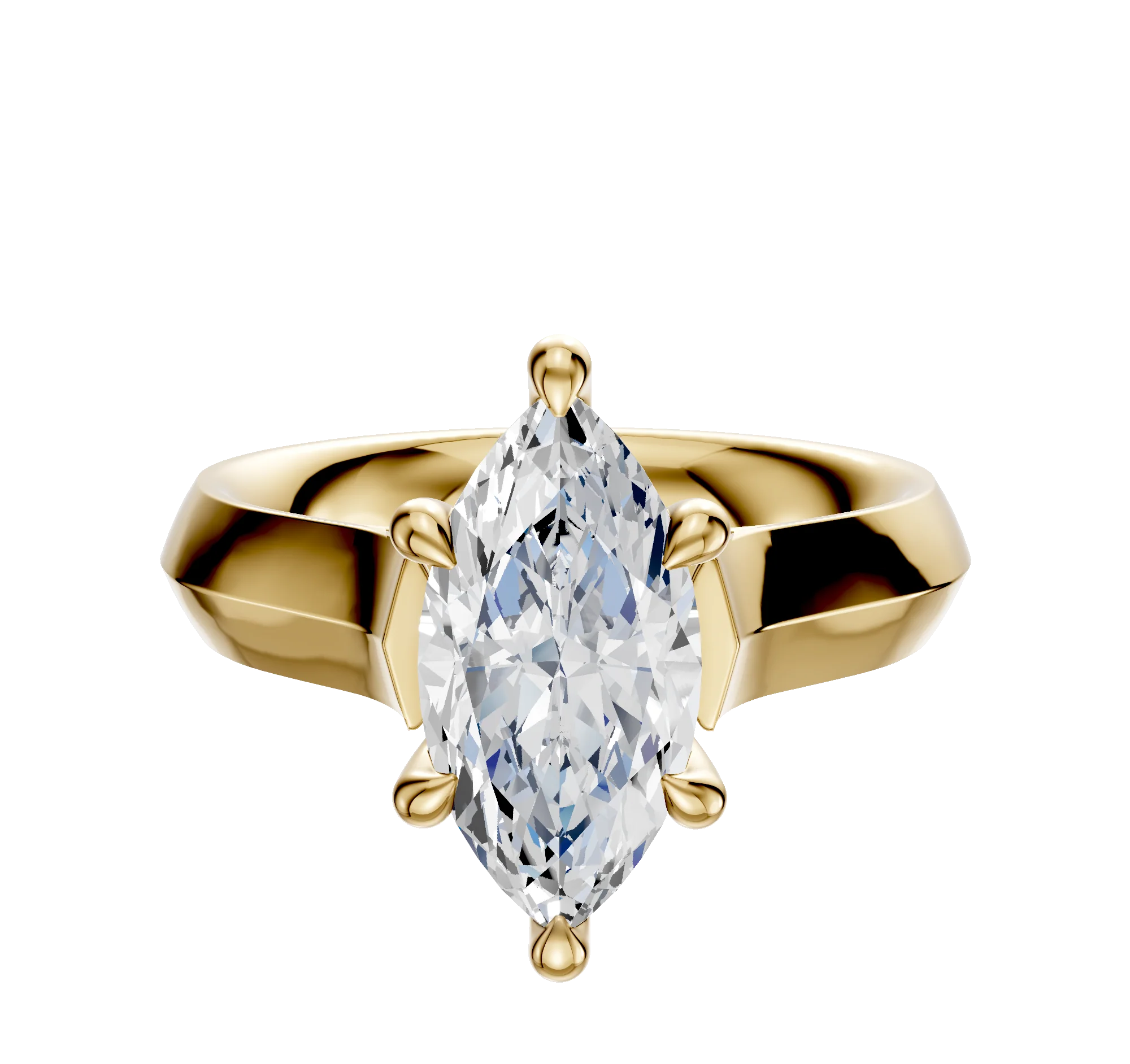 18K Yellow Gold 6 Prong Hidden Halo Cathedral Knife Edge 4.0mm Engagement Ring