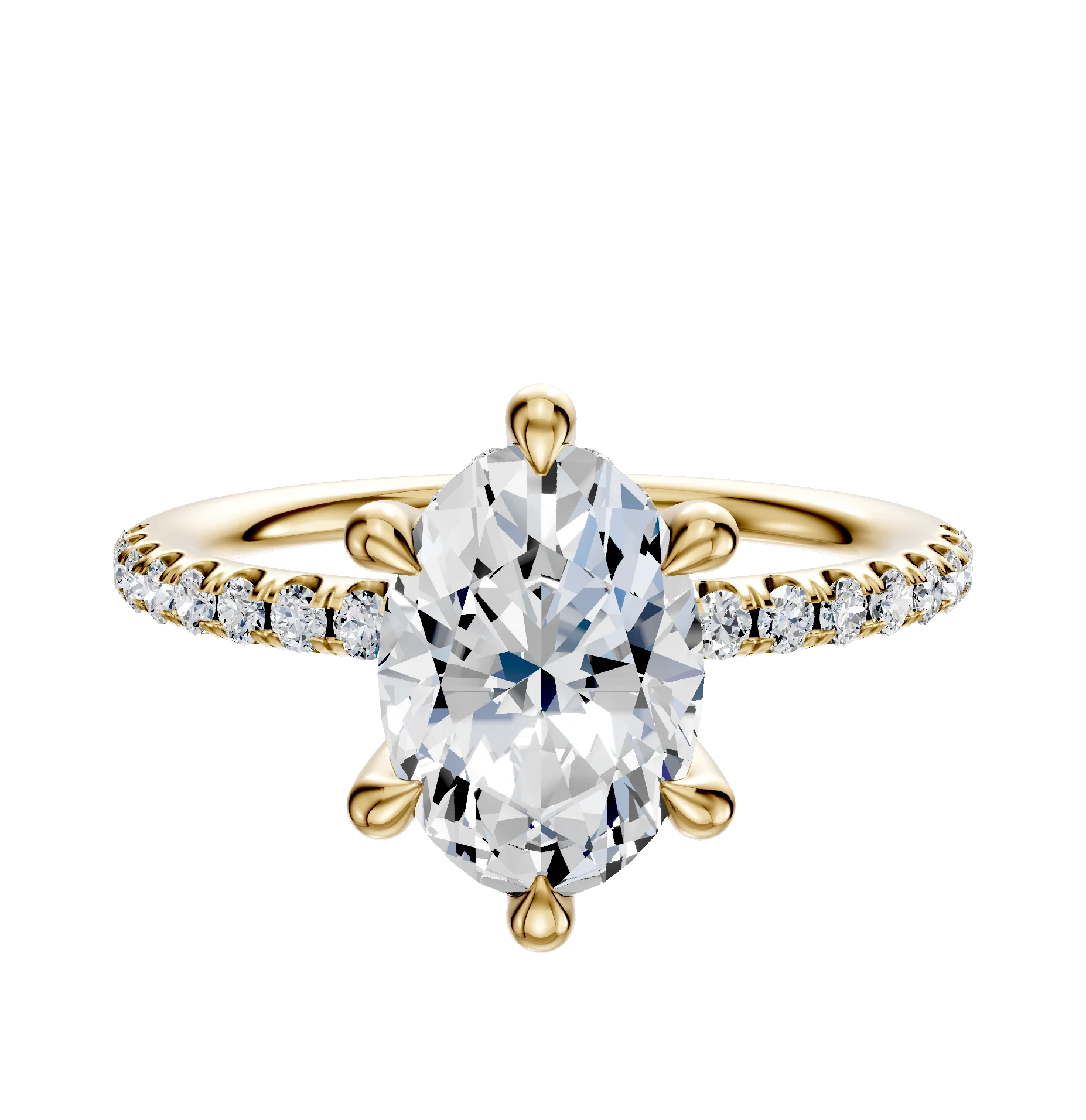18K Yellow Gold 6 Prong Hidden Halo Classic Dome 1-Row-Pave 2.5mm Engagement Ring