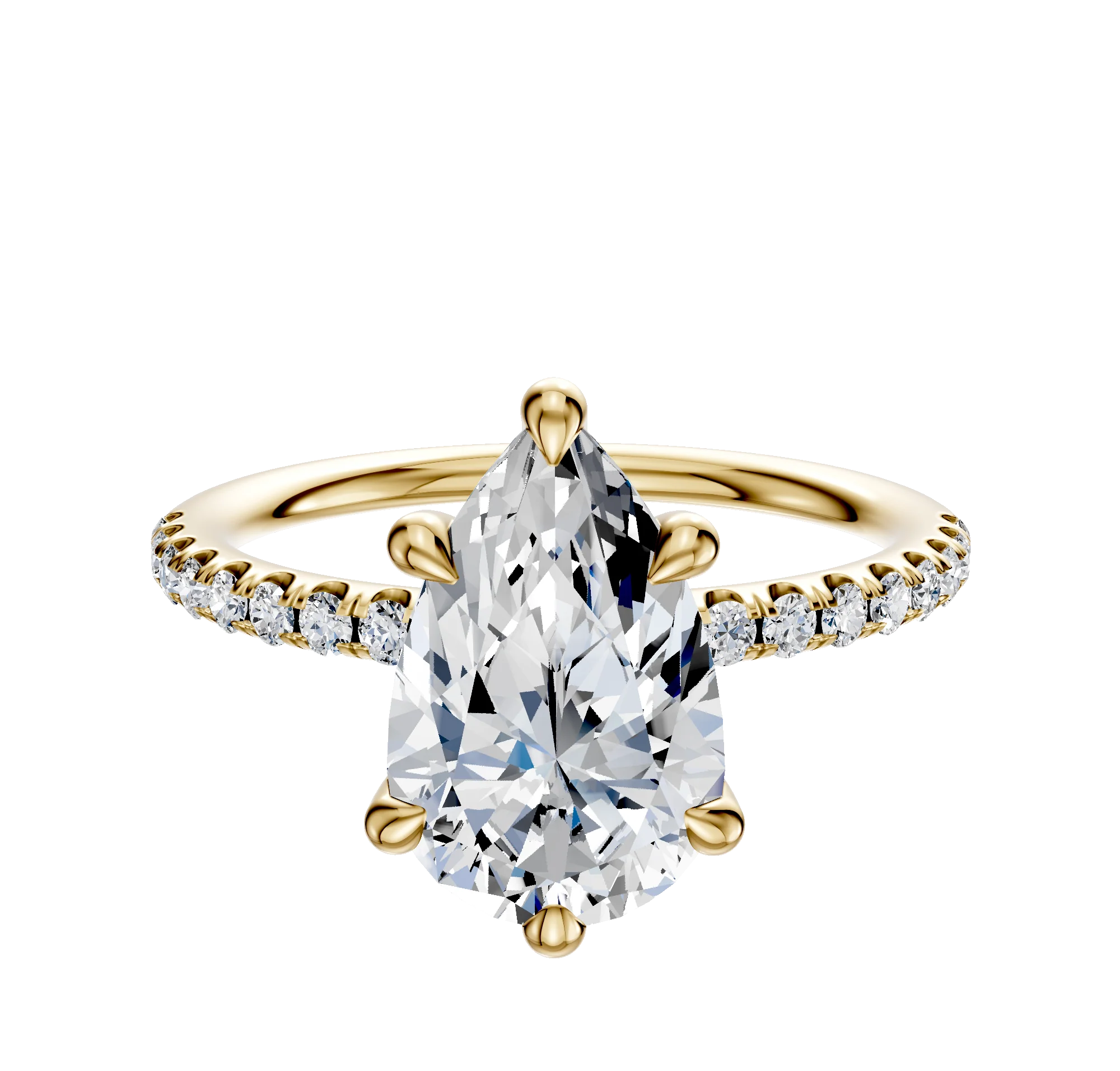 18K Yellow Gold 6 Prong Hidden Halo Classic Dome 1-Row-Pave 2.5mm Engagement Ring