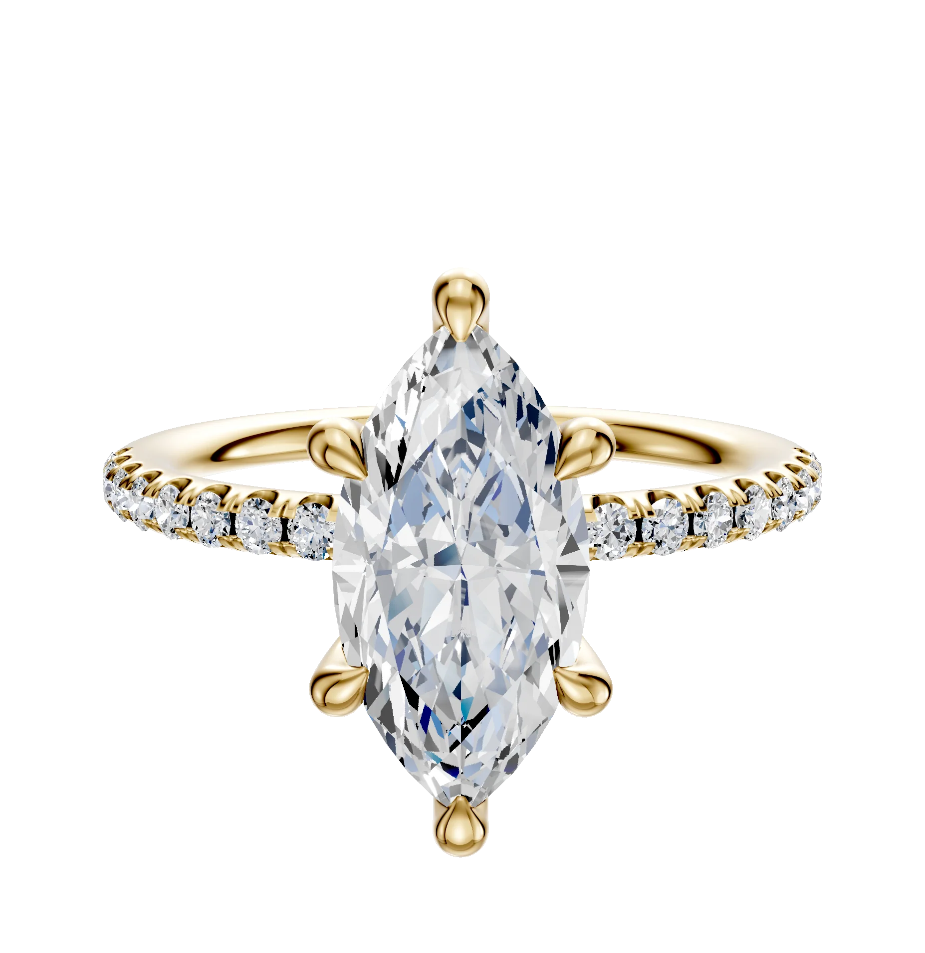 18K Yellow Gold 6 Prong Hidden Halo Classic Dome 1-Row-Pave 2.5mm Engagement Ring
