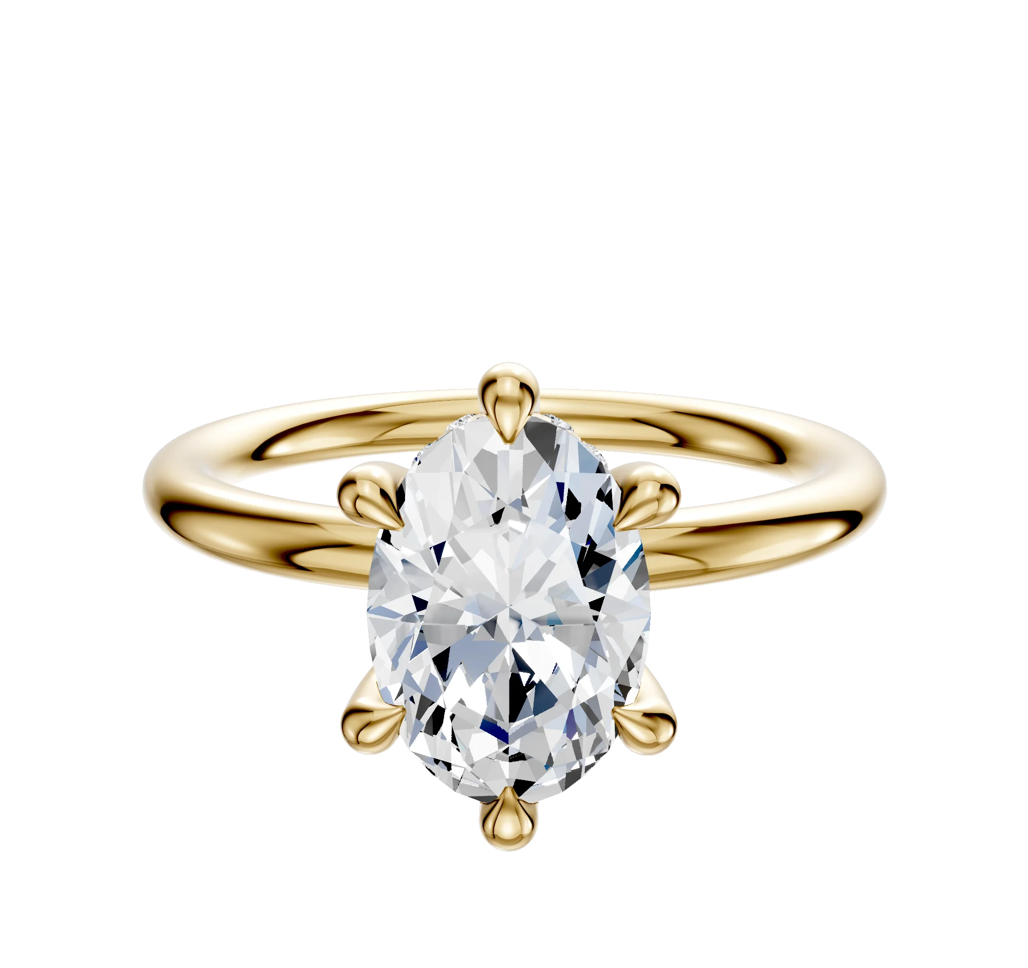 18K Yellow Gold 6 Prong Hidden Halo Classic Dome 2.0mm Engagement Ring