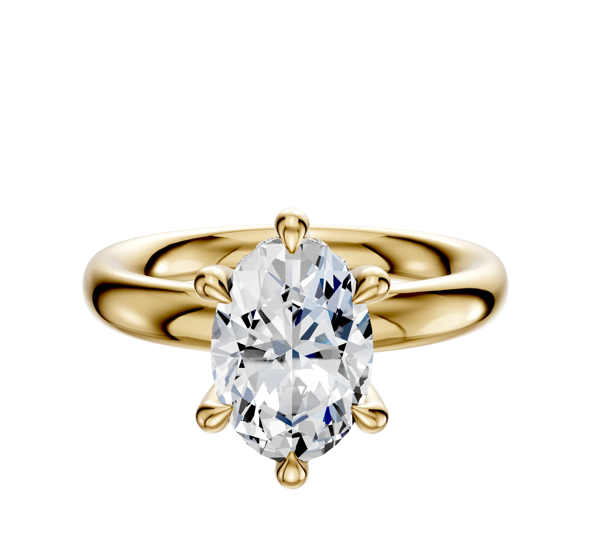 18K Yellow Gold 6 Prong Hidden Halo Classic Dome 3.0mm Engagement Ring