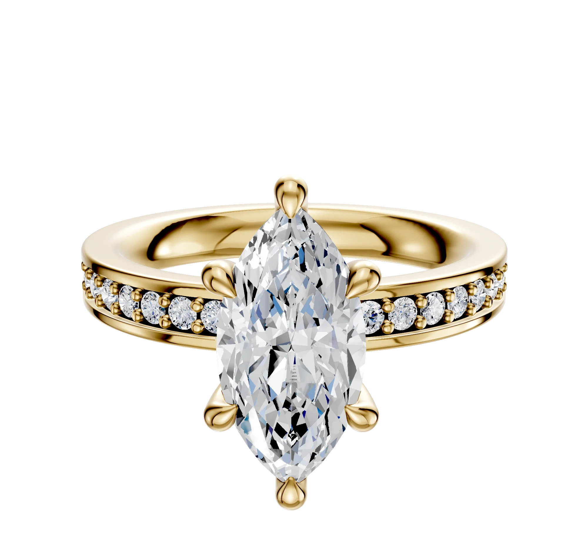 18K Yellow Gold 6 Prong Hidden Halo Classic Flat 1-Row-Pave 2.5mm Engagement Ring