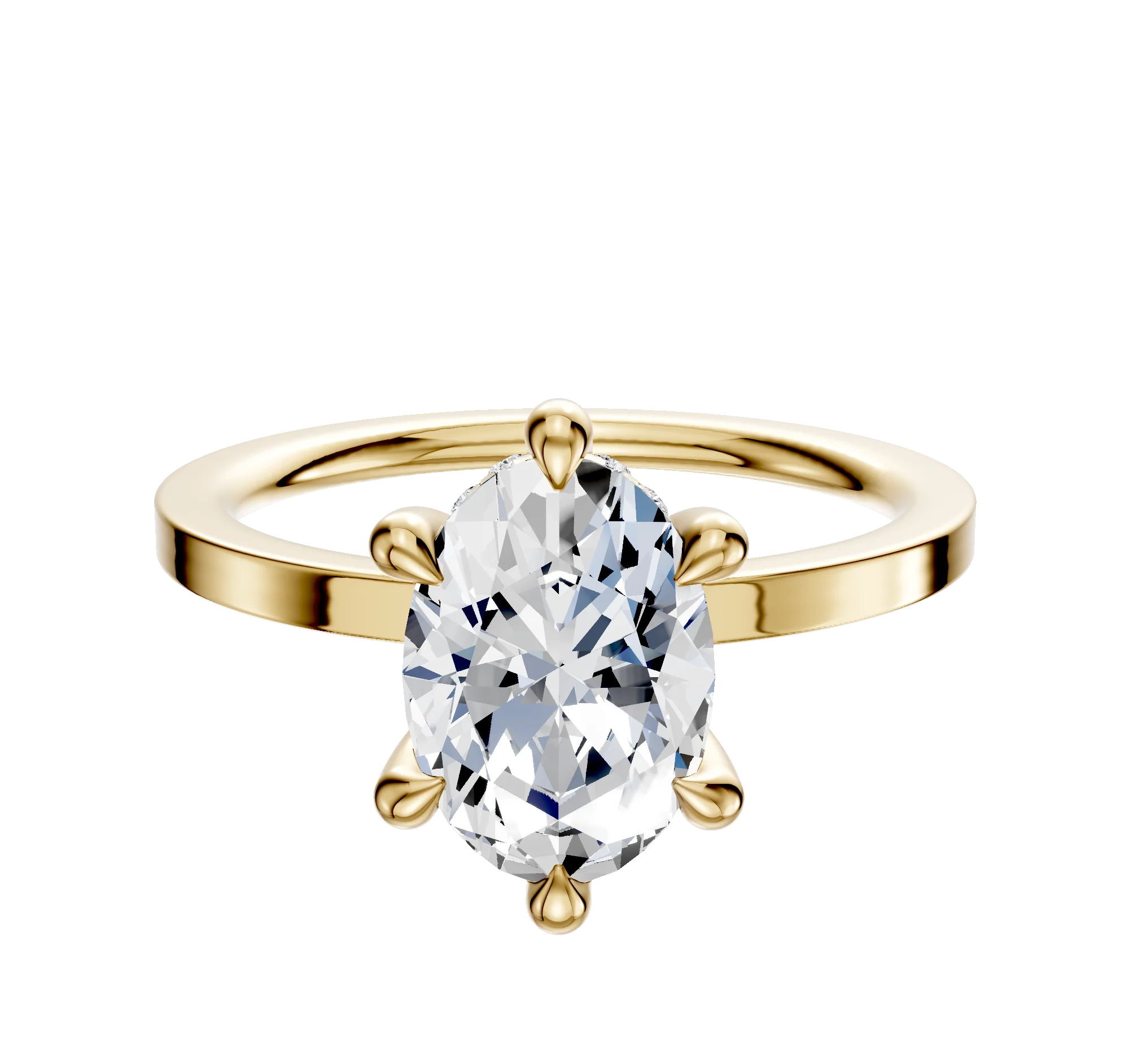 18K Yellow Gold 6 Prong Hidden Halo Classic Flat 1.5mm Engagement Ring