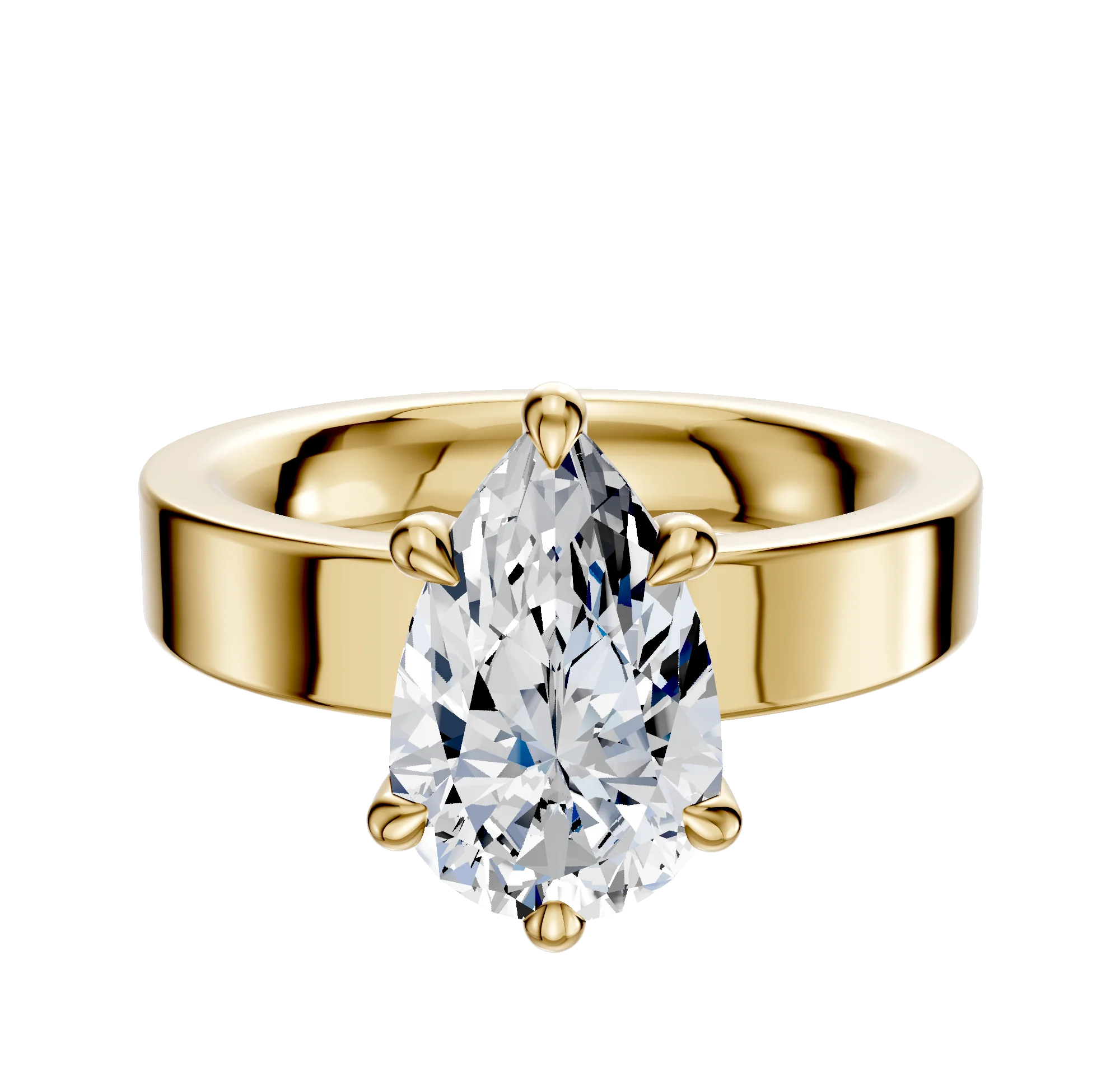 18K Yellow Gold 6 Prong Hidden Halo Classic Flat 4.0mm Engagement Ring