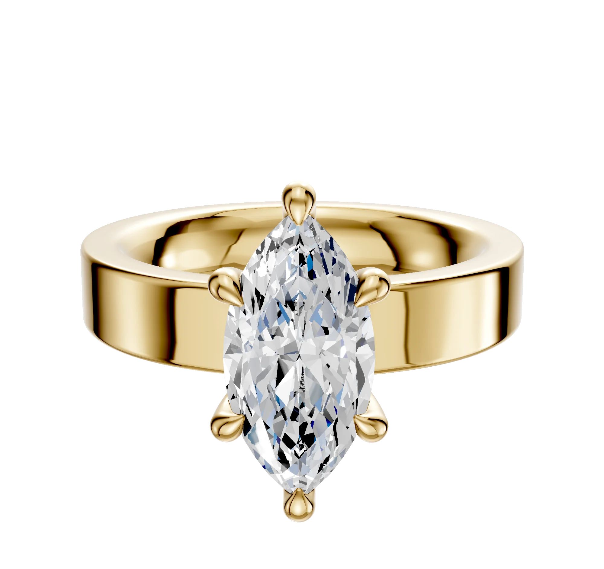 18K Yellow Gold 6 Prong Hidden Halo Classic Flat 4.0mm Engagement Ring