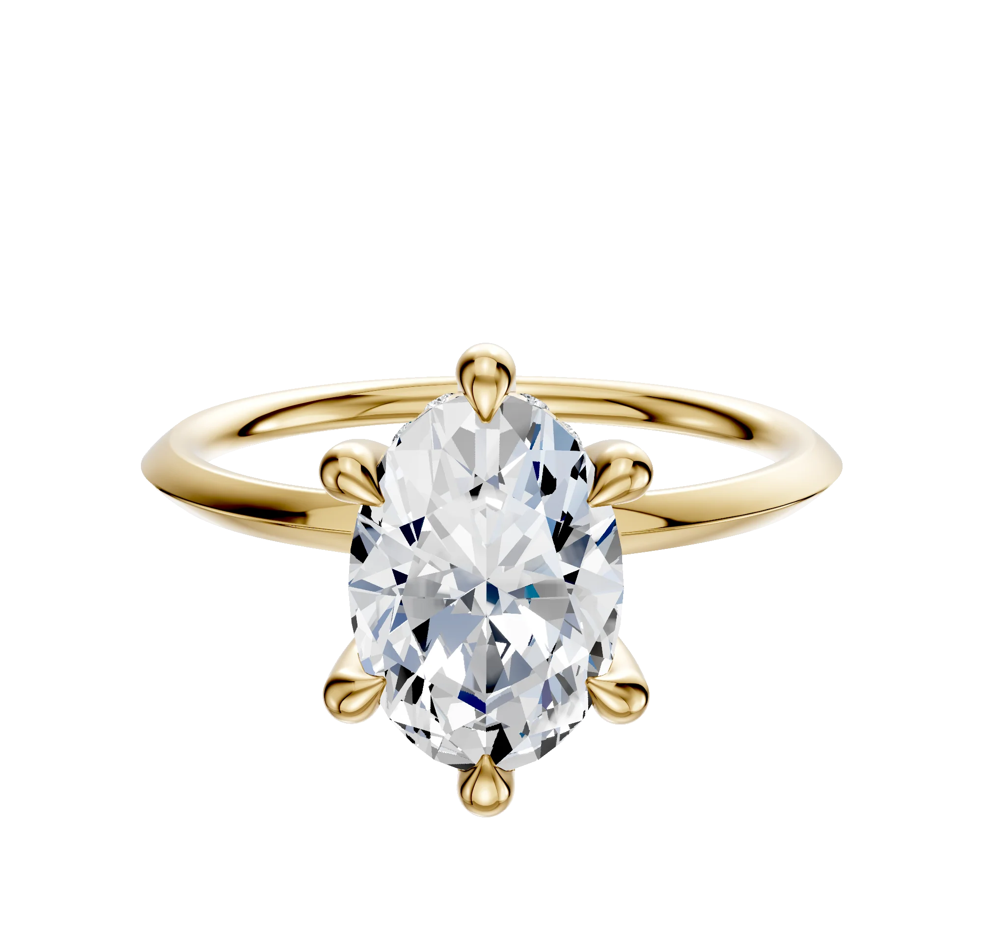 18K Yellow Gold 6 Prong Hidden Halo Classic Knife Edge 1.5mm Engagement Ring