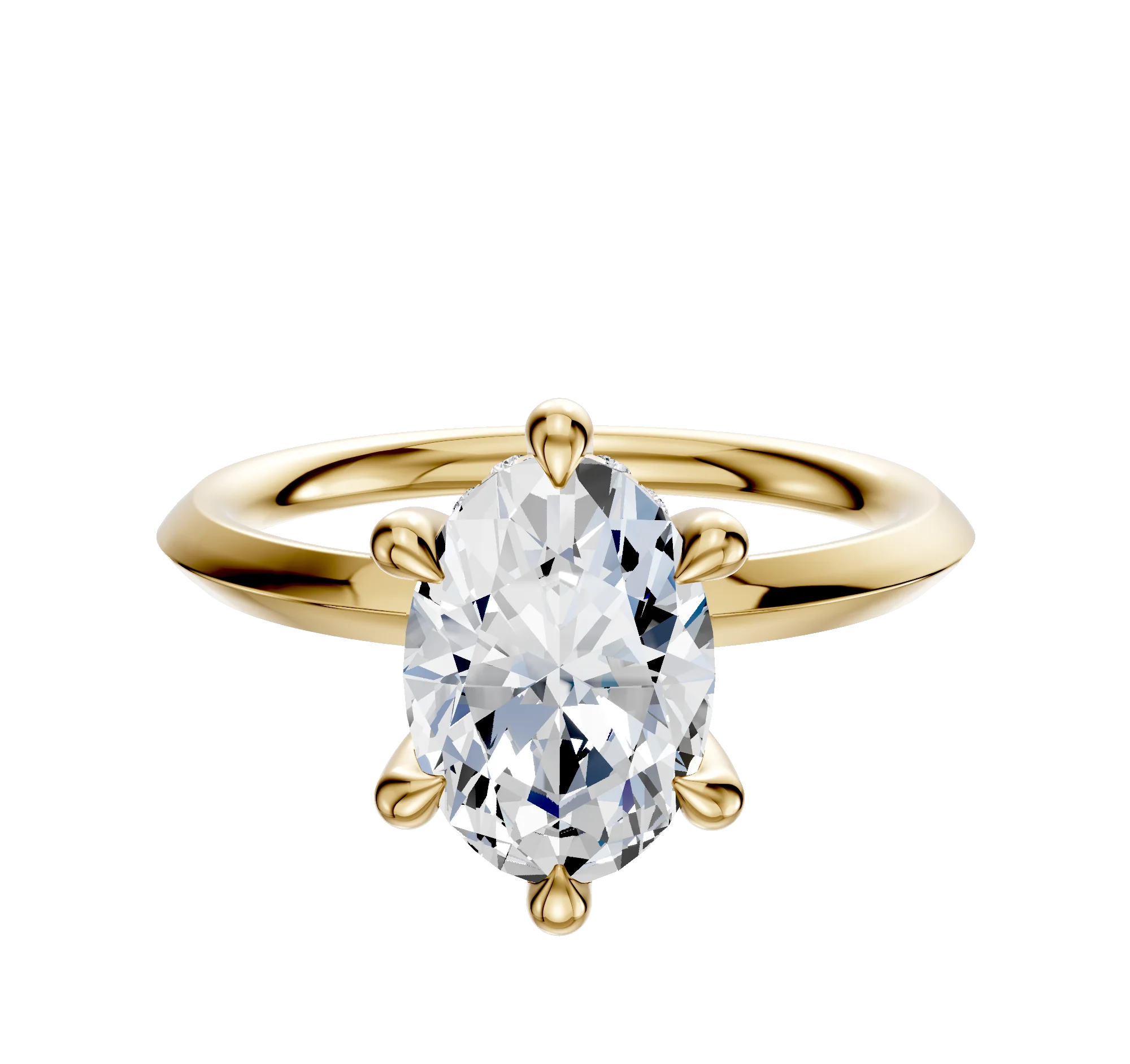18K Yellow Gold 6 Prong Hidden Halo Classic Knife Edge 2.0mm Engagement Ring