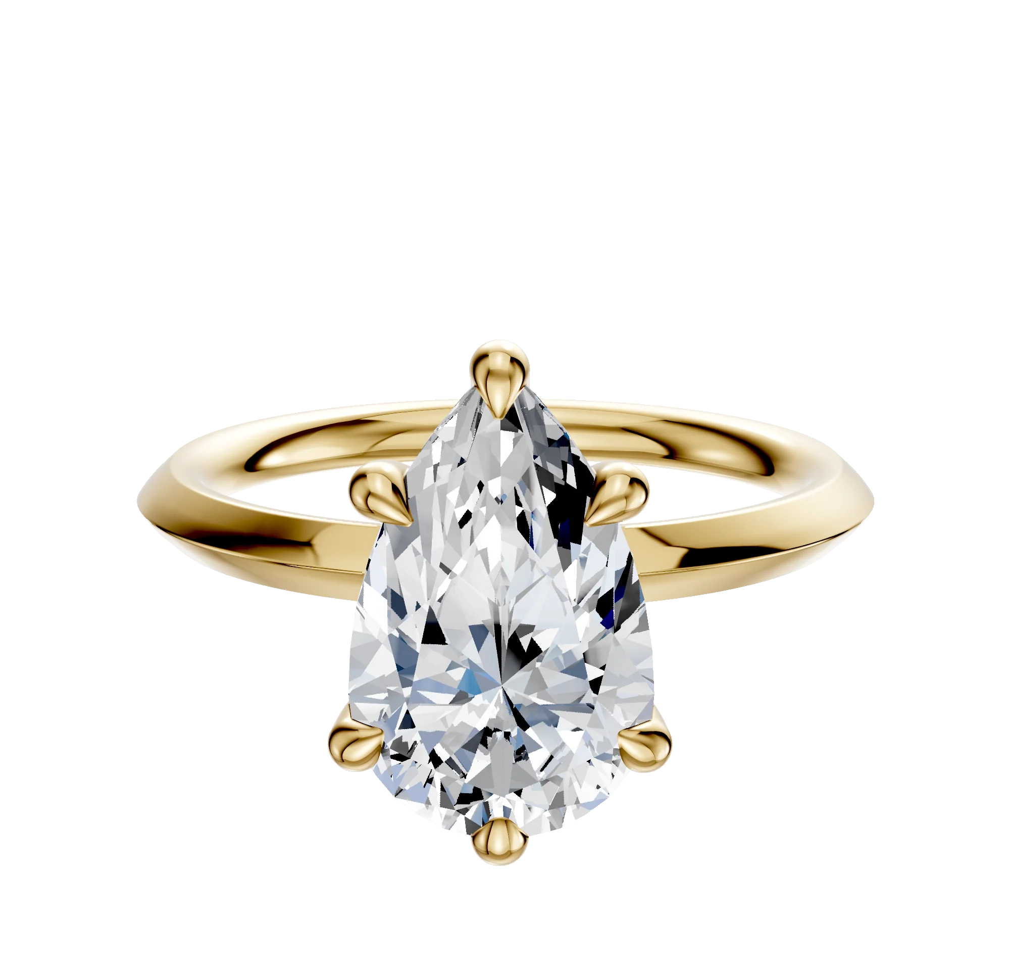 18K Yellow Gold 6 Prong Hidden Halo Classic Knife Edge 2.0mm Engagement Ring