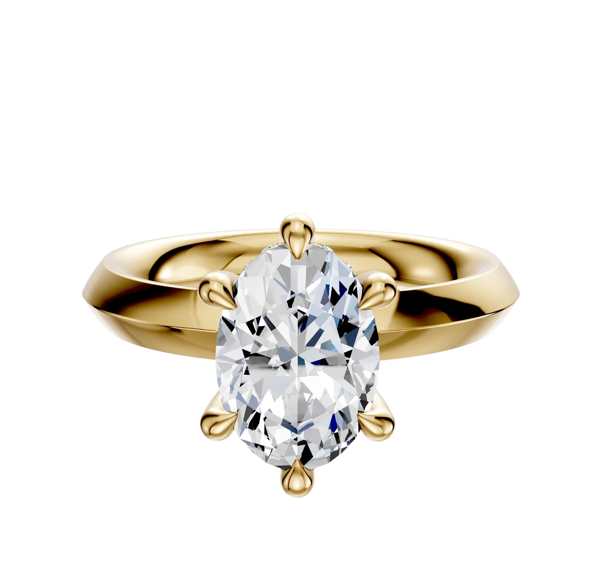 18K Yellow Gold 6 Prong Hidden Halo Classic Knife Edge 3.0mm Engagement Ring