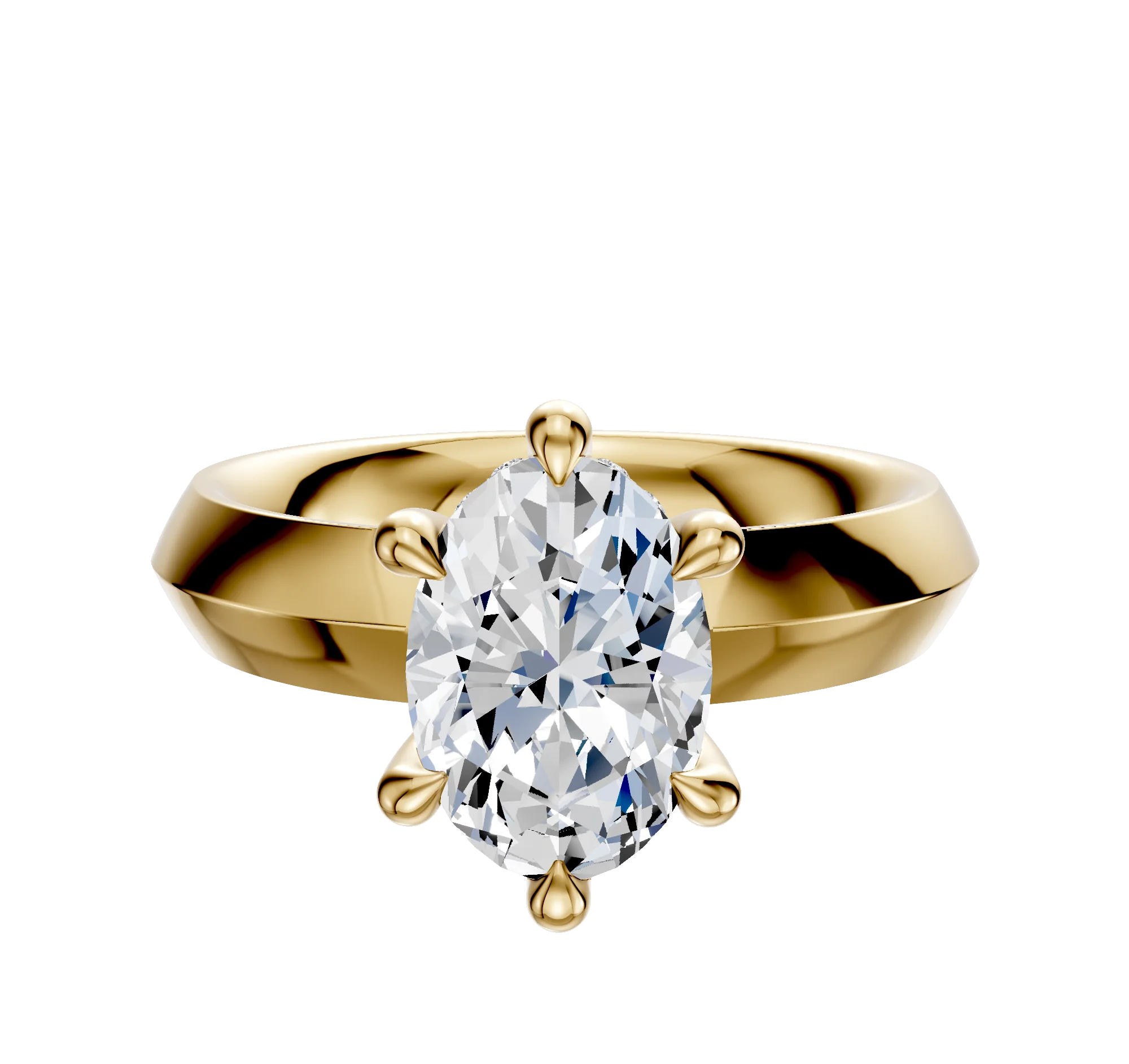 18K Yellow Gold 6 Prong Hidden Halo Classic Knife Edge 4.0mm Engagement Ring