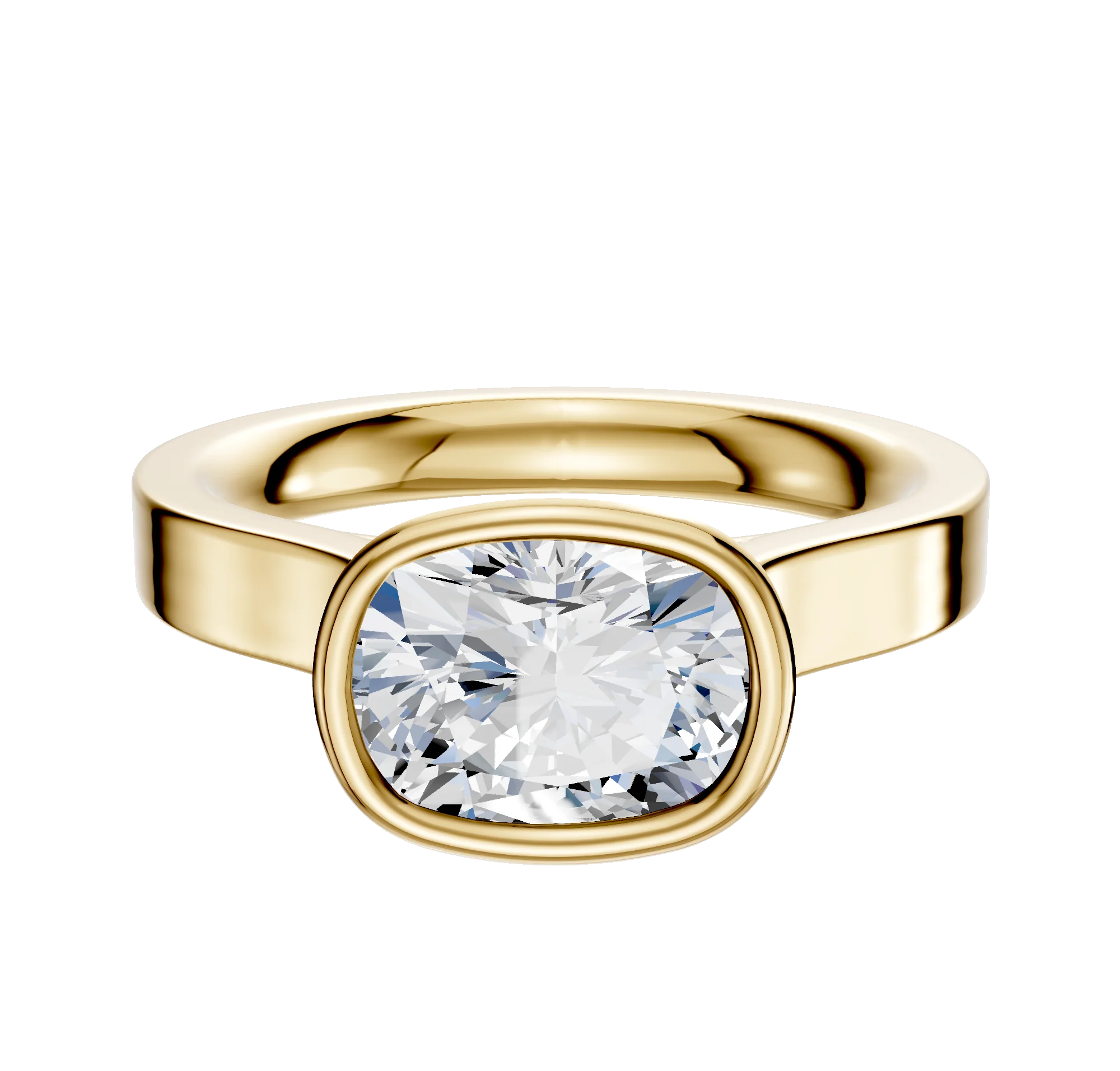 18K Yellow Gold Bezel Full Bezel East/West Cathedral Flat 3.0mm Engagement Ring