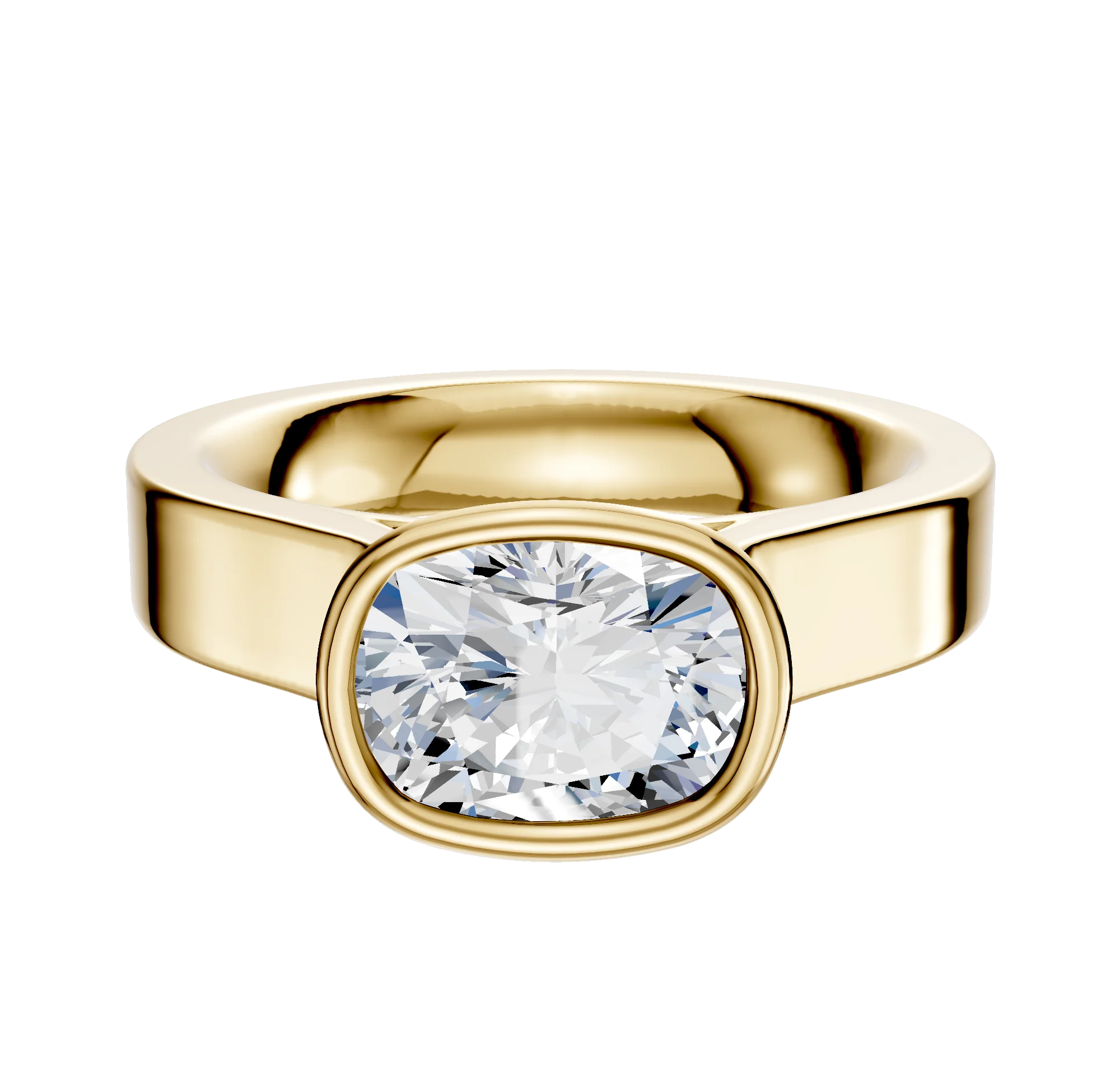 18K Yellow Gold Bezel Full Bezel East/West Cathedral Flat 4.0mm Engagement Ring